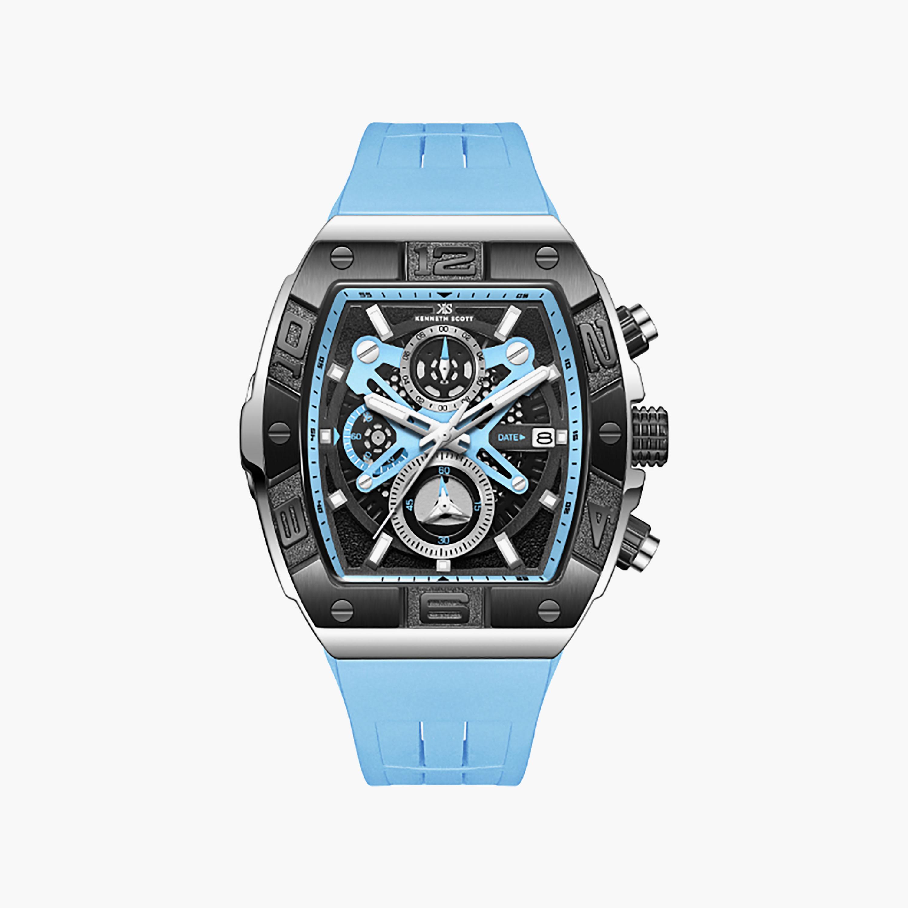 Kenneth Scott Men's 44 MM Chronograph Black Dial Silicone Strap | K26102-BSLB-men-watchesandjewellery-watches-image-1