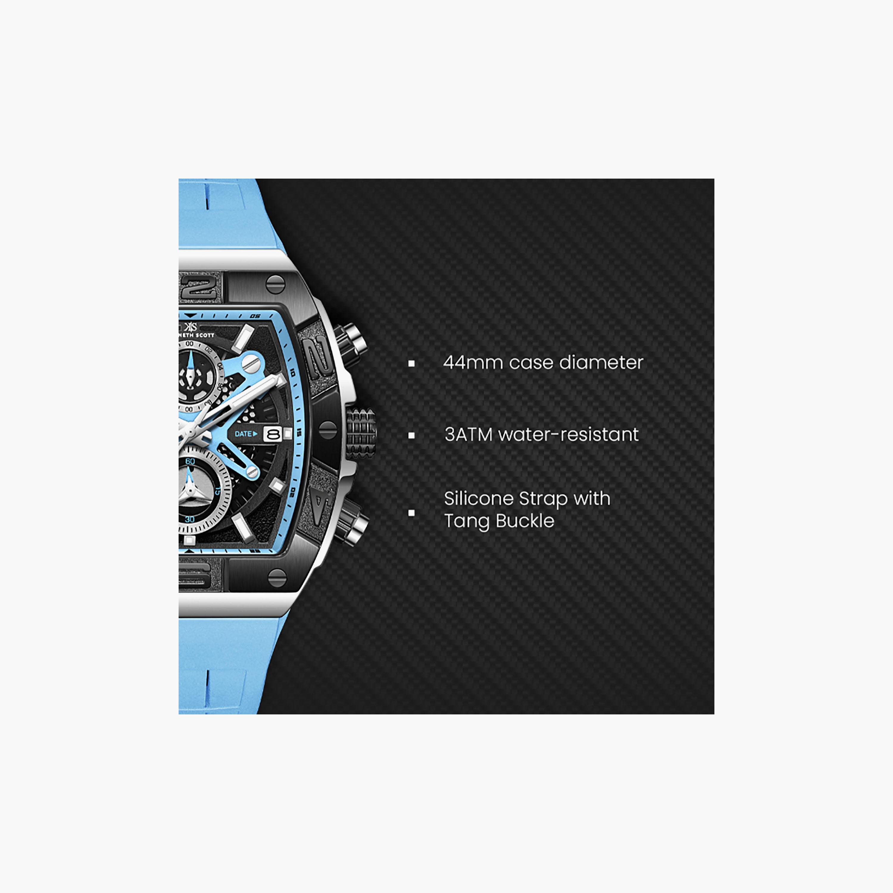 Kenneth Scott Men's 44 MM Chronograph Black Dial Silicone Strap | K26102-BSLB-men-watchesandjewellery-watches-image-7