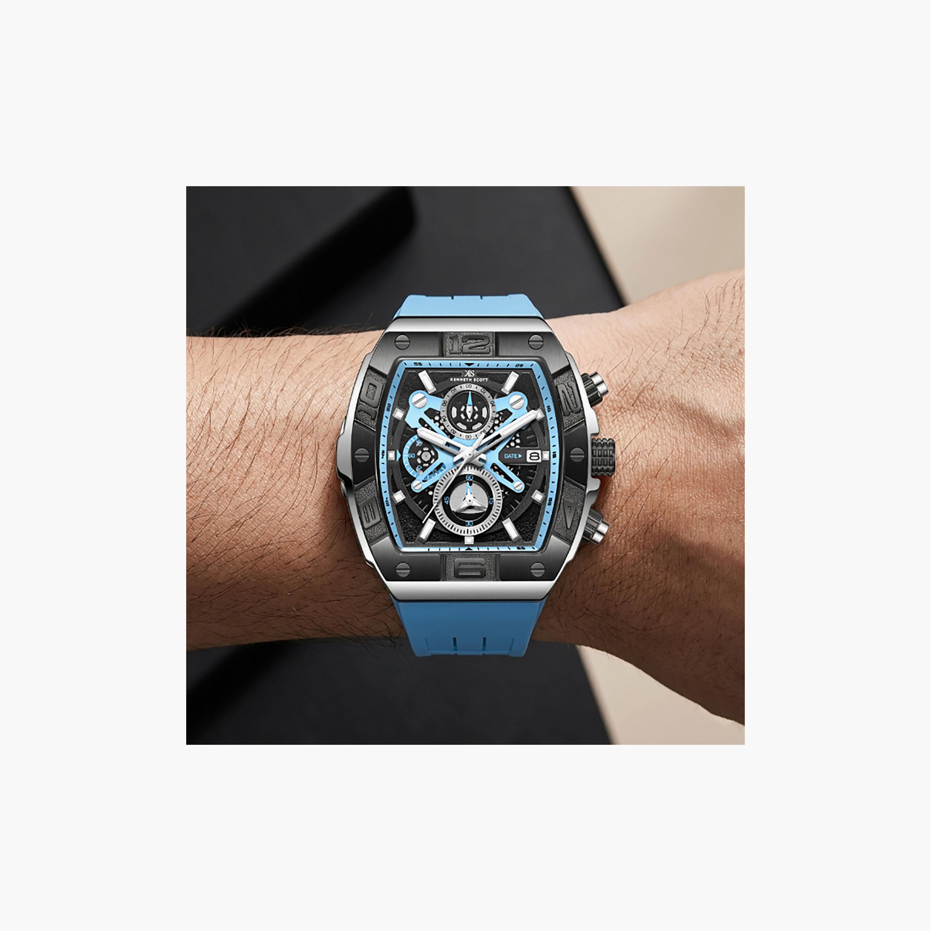 Kenneth Scott Men's 44 MM Chronograph Black Dial Silicone Strap | K26102-BSLB-men-watchesandjewellery-watches-image-8