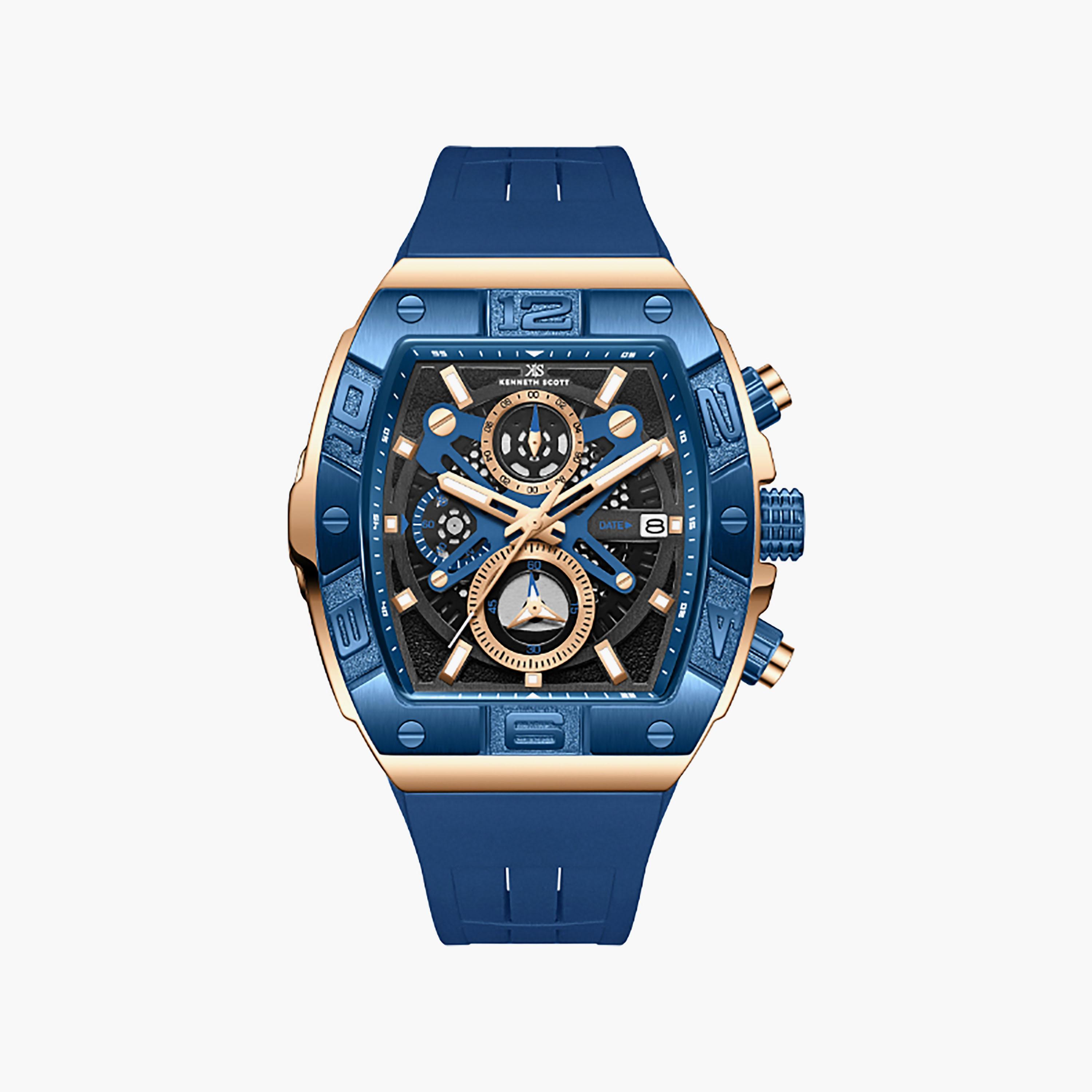 Kenneth Scott Men's 44 MM Chronograph Black Dial Silicone Strap | K26102-NSNB-men-watchesandjewellery-watches-image-1