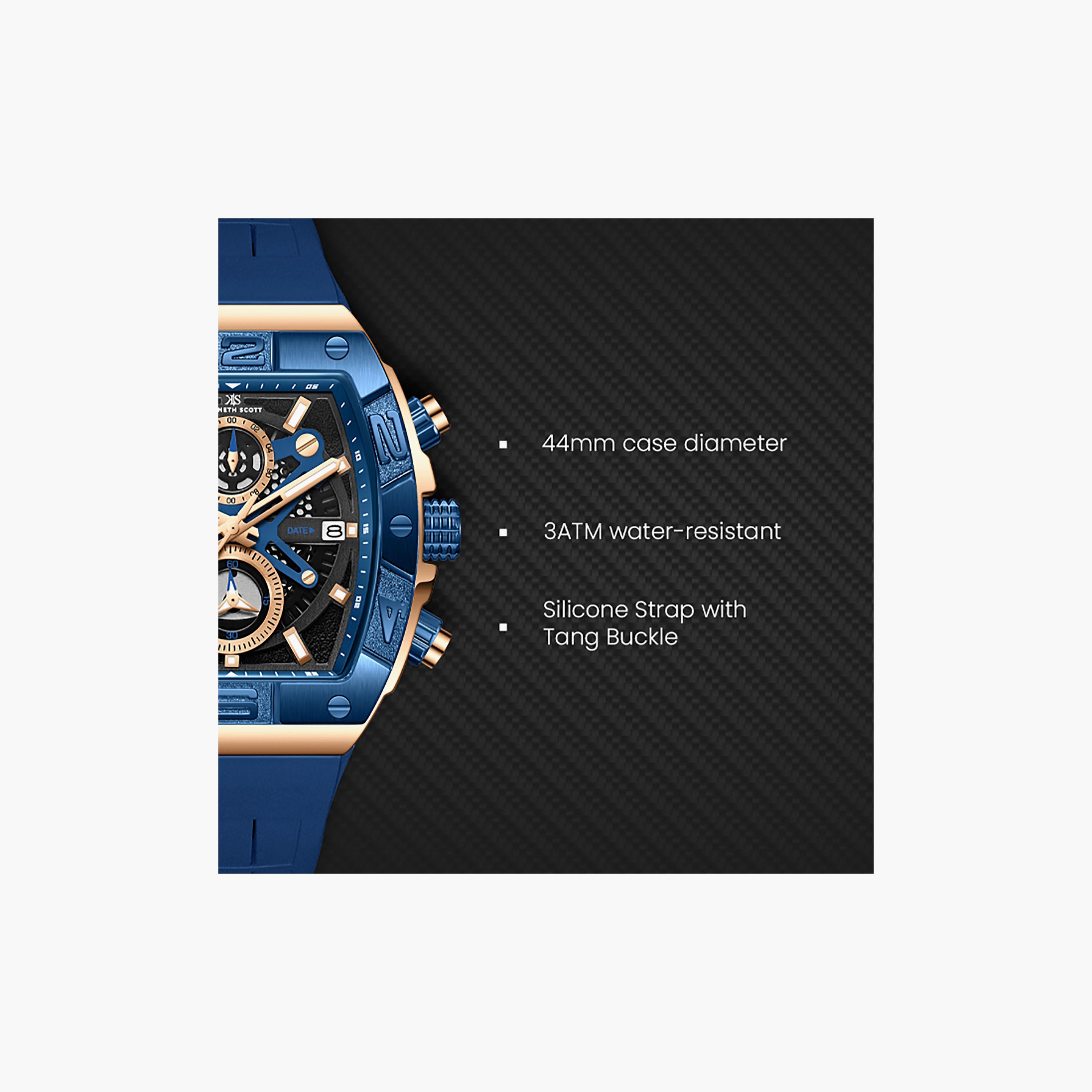 Kenneth Scott Men's 44 MM Chronograph Black Dial Silicone Strap | K26102-NSNB-men-watchesandjewellery-watches-image-7