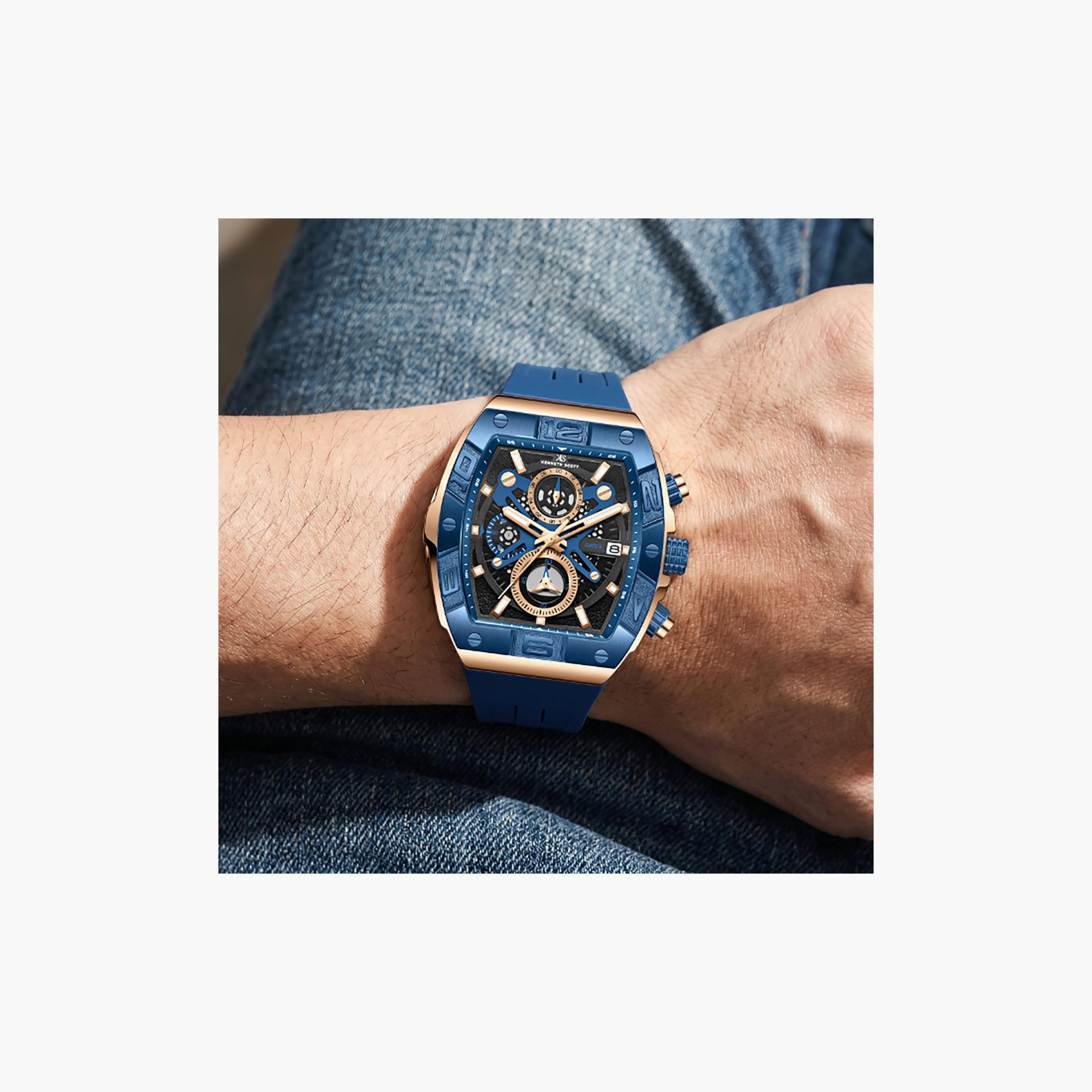 Kenneth Scott Men's 44 MM Chronograph Black Dial Silicone Strap | K26102-NSNB-men-watchesandjewellery-watches-image-8