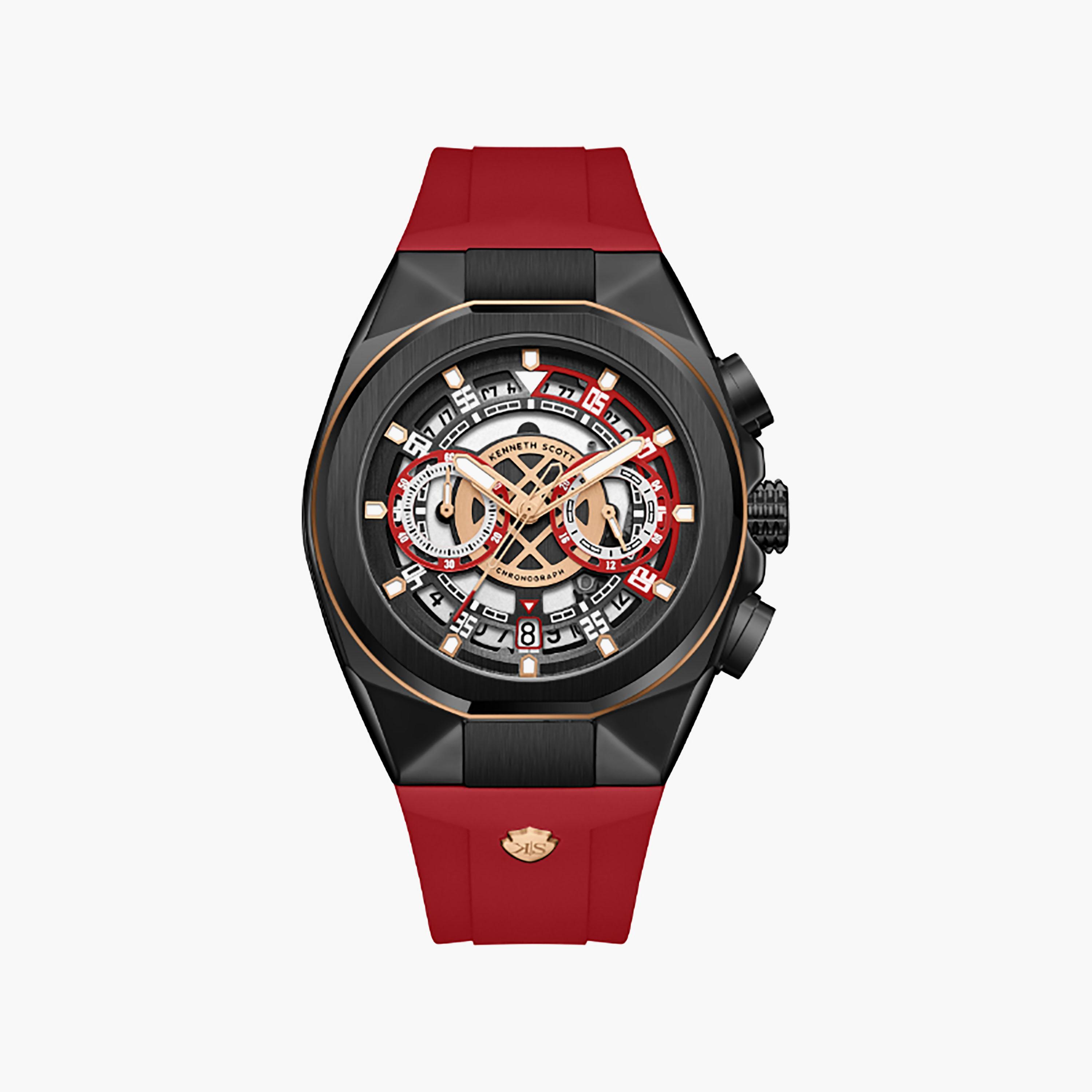 Kenneth Scott Men's 43 MM Chronograph Black Dial Silicone Strap | K26103-BSRB-men-watchesandjewellery-watches-image-1