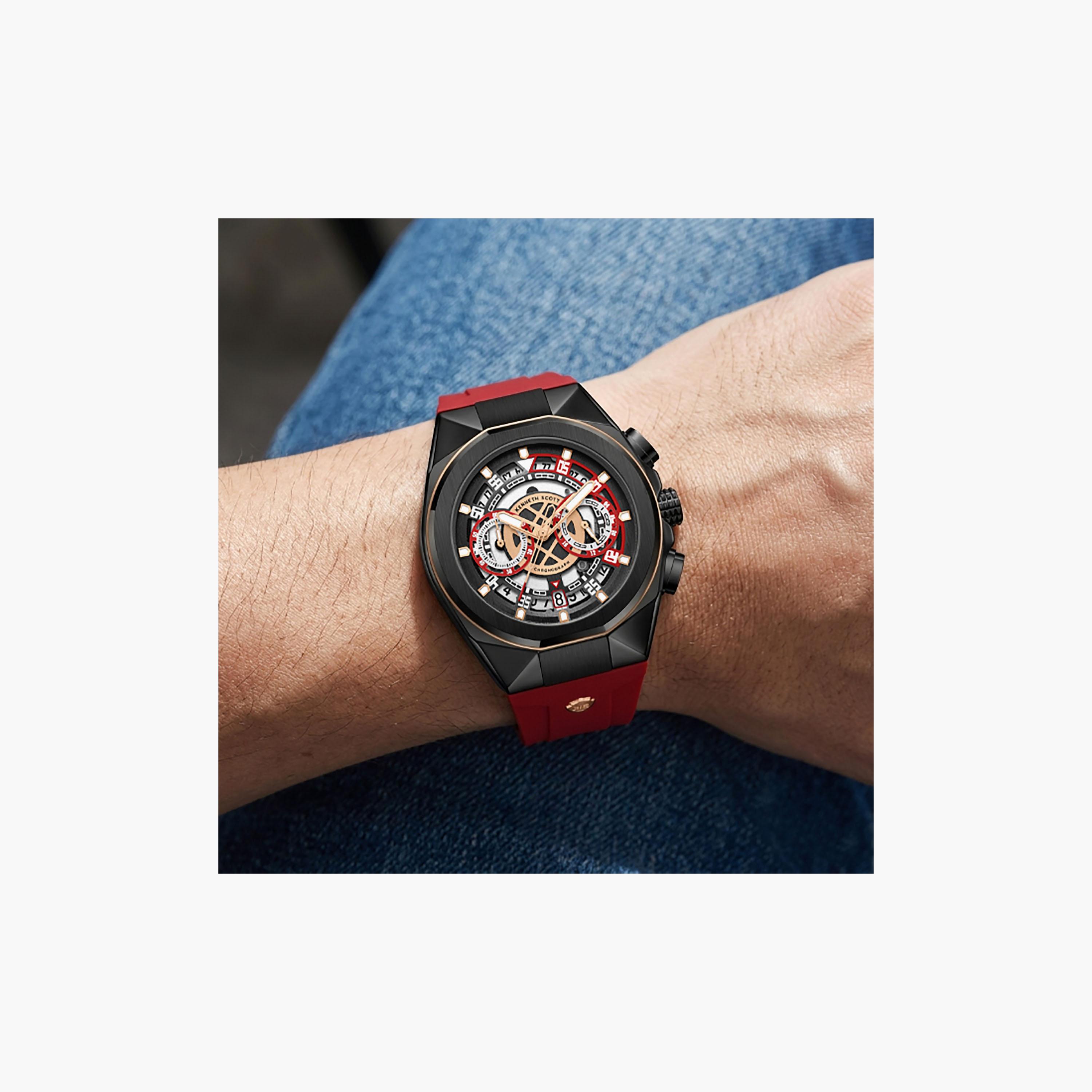 Kenneth Scott Men's 43 MM Chronograph Black Dial Silicone Strap | K26103-BSRB-men-watchesandjewellery-watches-image-8