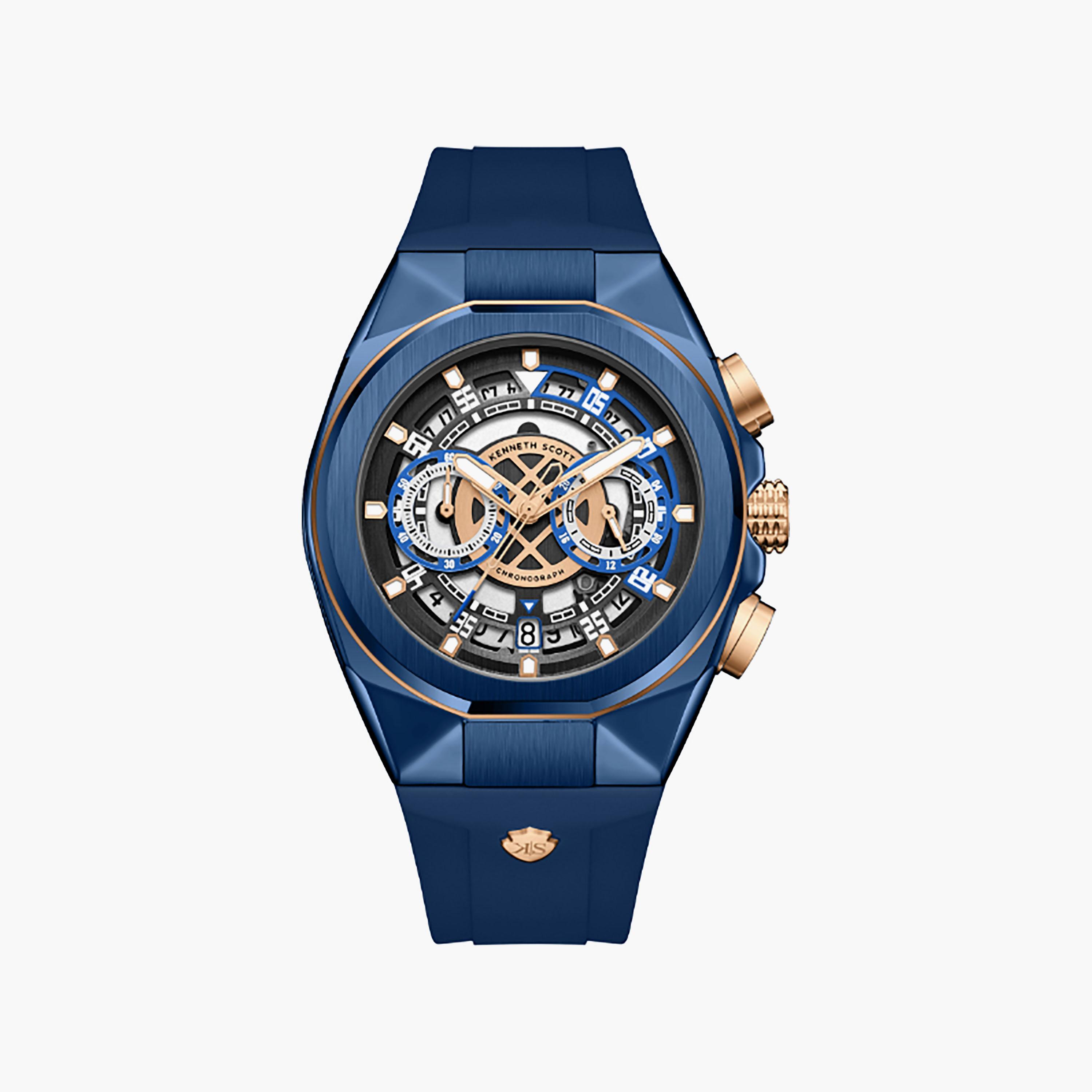 Kenneth Scott Men's 43 MM Chronograph Black Dial Silicone Strap | K26103-NSNB-men-watchesandjewellery-watches-image-1