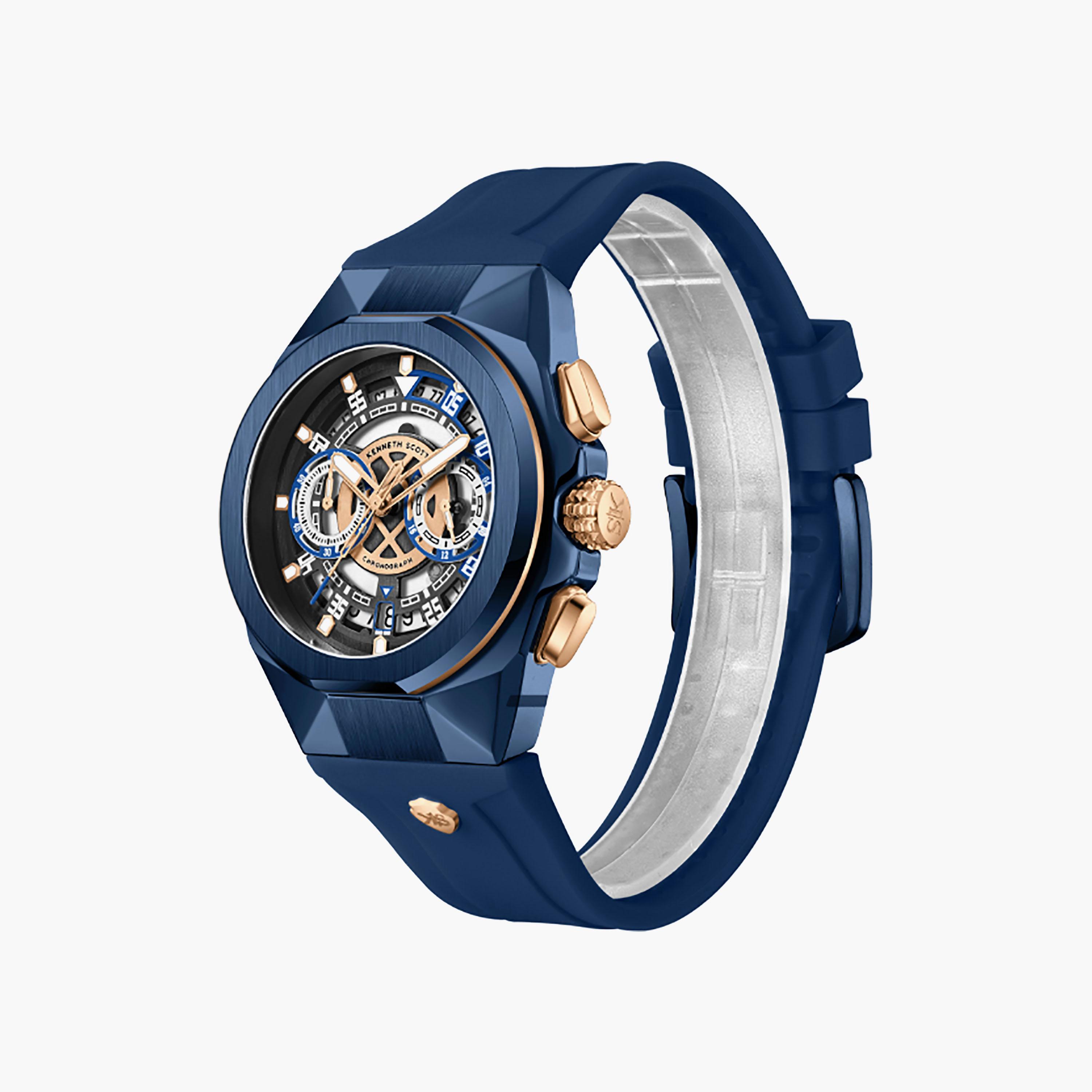 Kenneth Scott Men's 43 MM Chronograph Black Dial Silicone Strap | K26103-NSNB-men-watchesandjewellery-watches-image-2