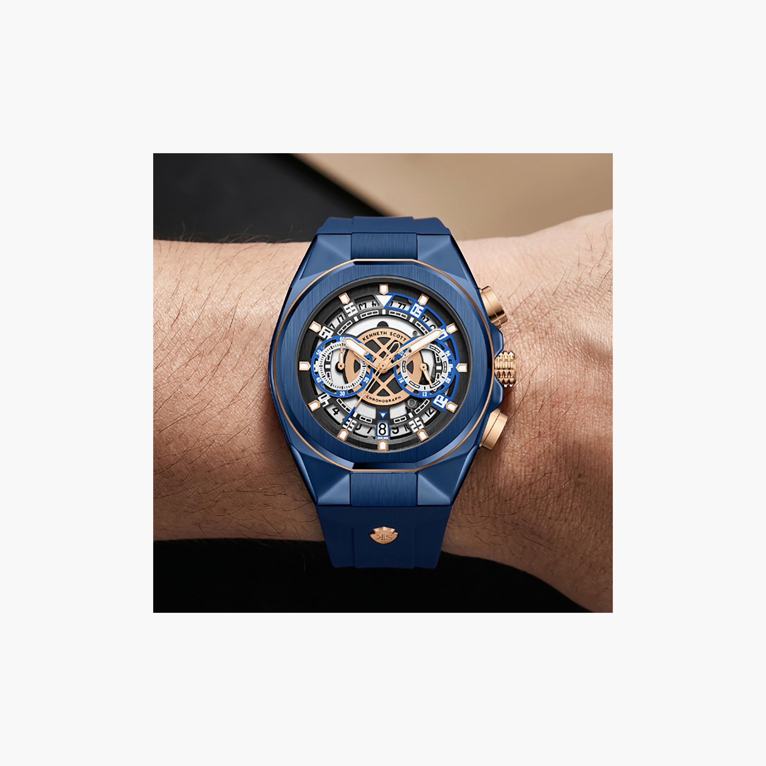 Kenneth Scott Men's 43 MM Chronograph Black Dial Silicone Strap | K26103-NSNB-men-watchesandjewellery-watches-image-8