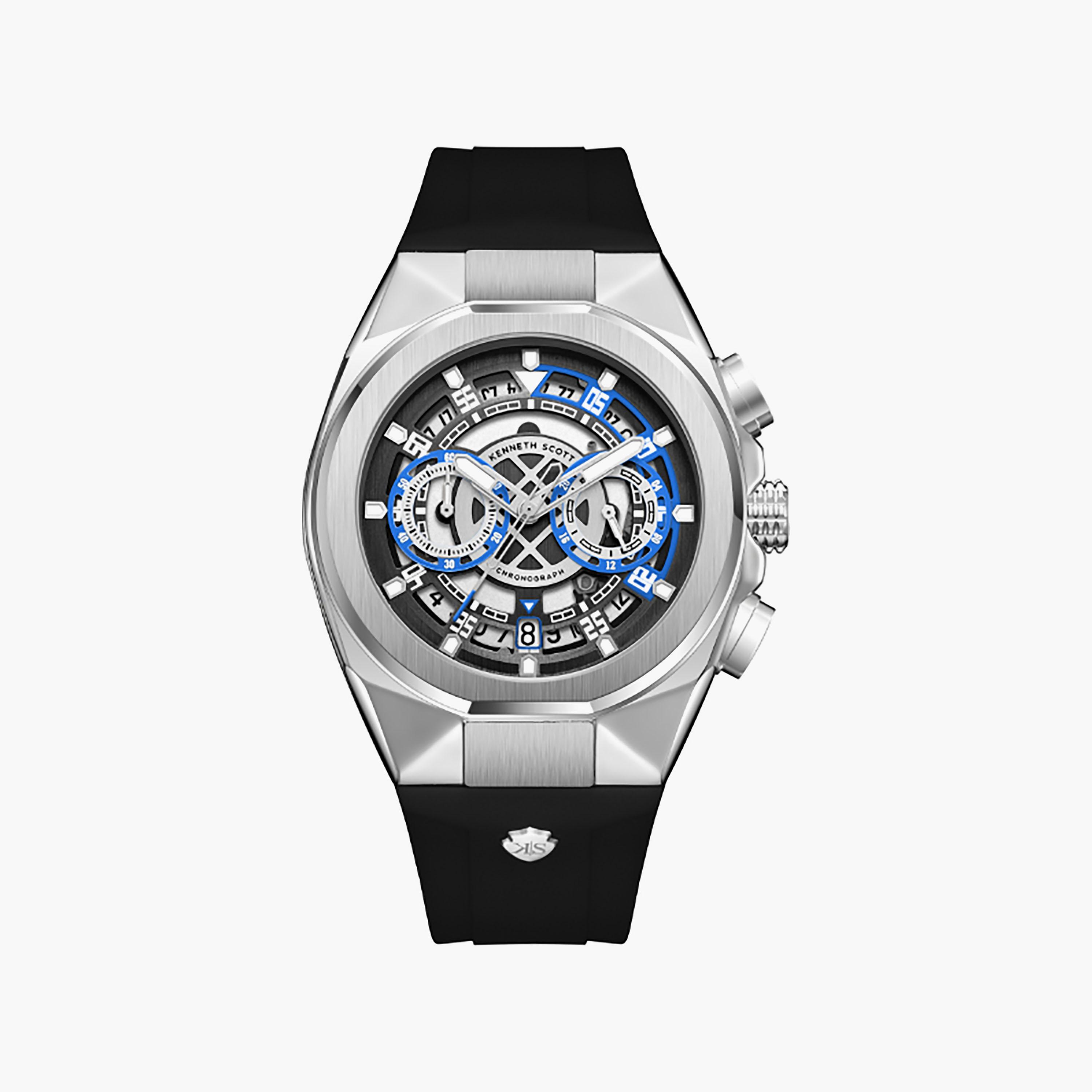 Kenneth Scott Men's 43 MM Chronograph Black Dial Silicone Strap | K26103-SSBB-men-watchesandjewellery-watches-image-1
