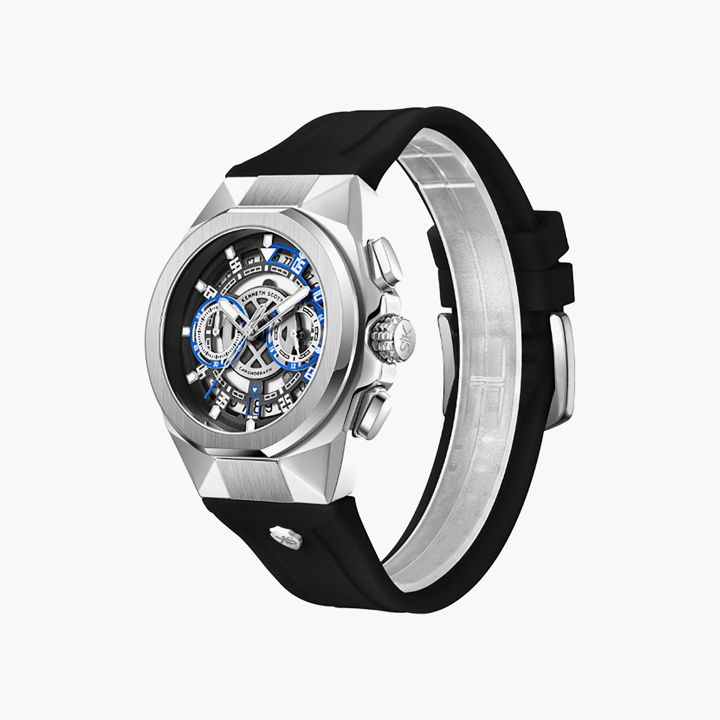 Kenneth Scott Men's 43 MM Chronograph Black Dial Silicone Strap | K26103-SSBB-men-watchesandjewellery-watches-image-2