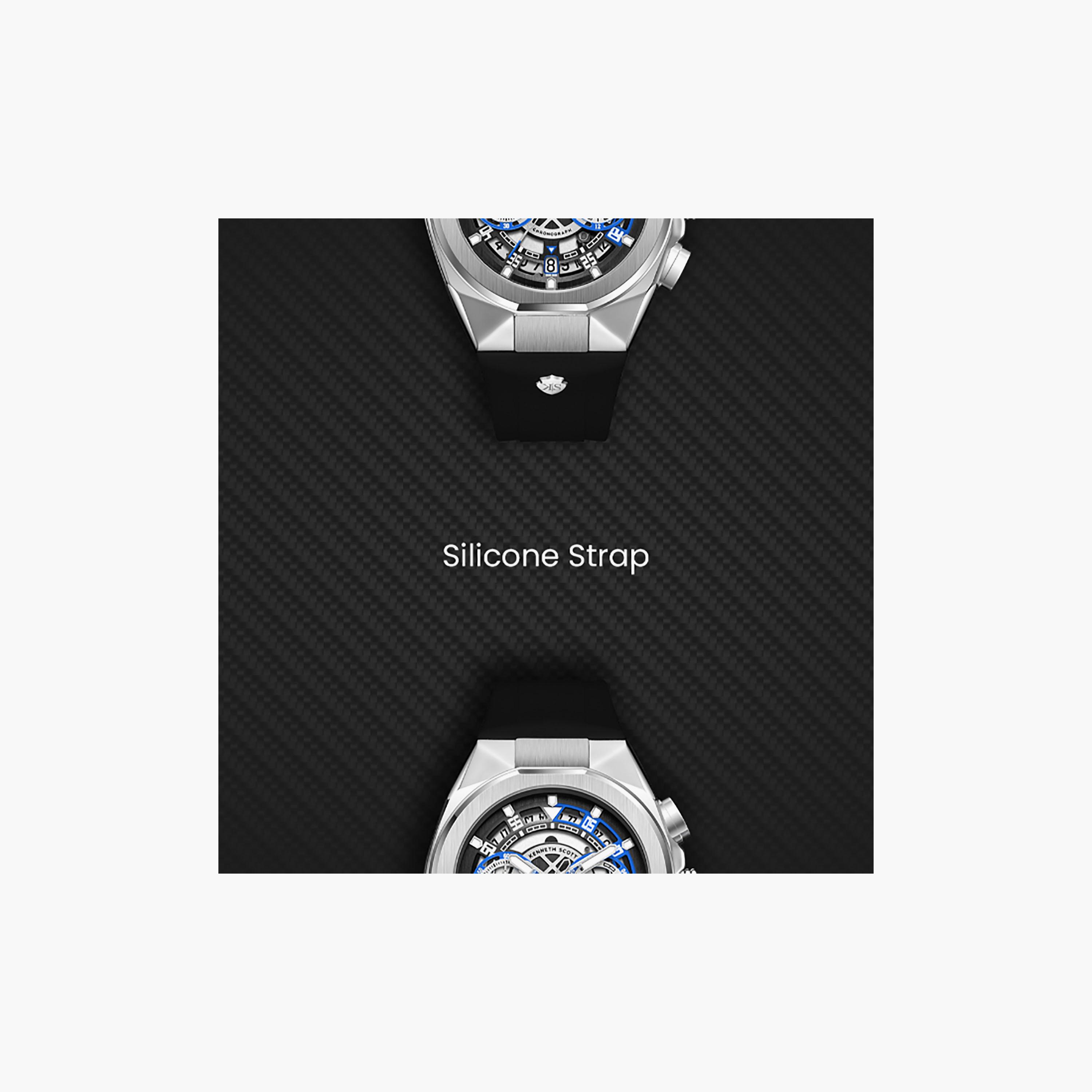 Kenneth Scott Men's 43 MM Chronograph Black Dial Silicone Strap | K26103-SSBB-men-watchesandjewellery-watches-image-5
