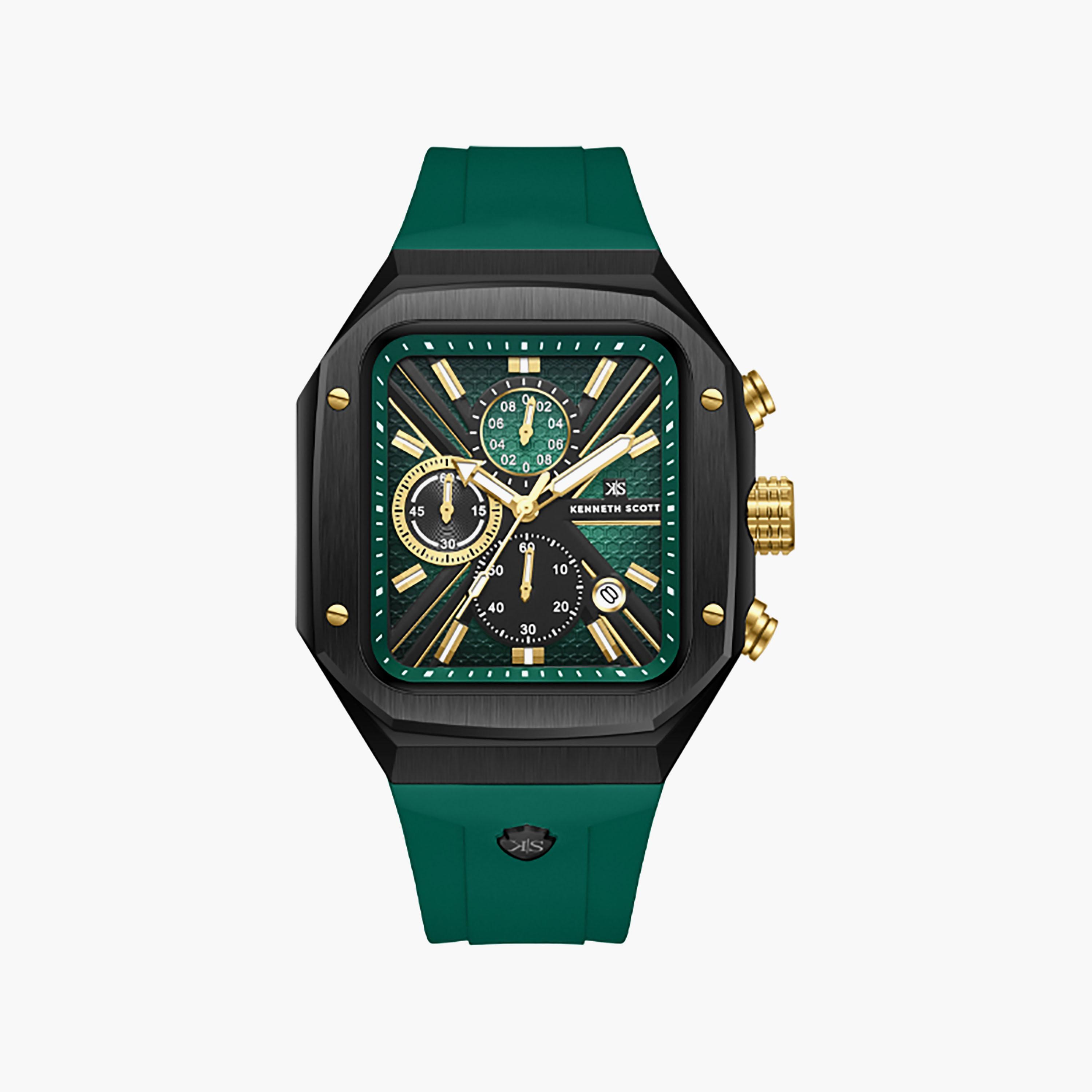 Kenneth Scott Men's 44 MM Chronograph Black Dial Silicone Strap | K26104-BSHB-men-watchesandjewellery-watches-image-1