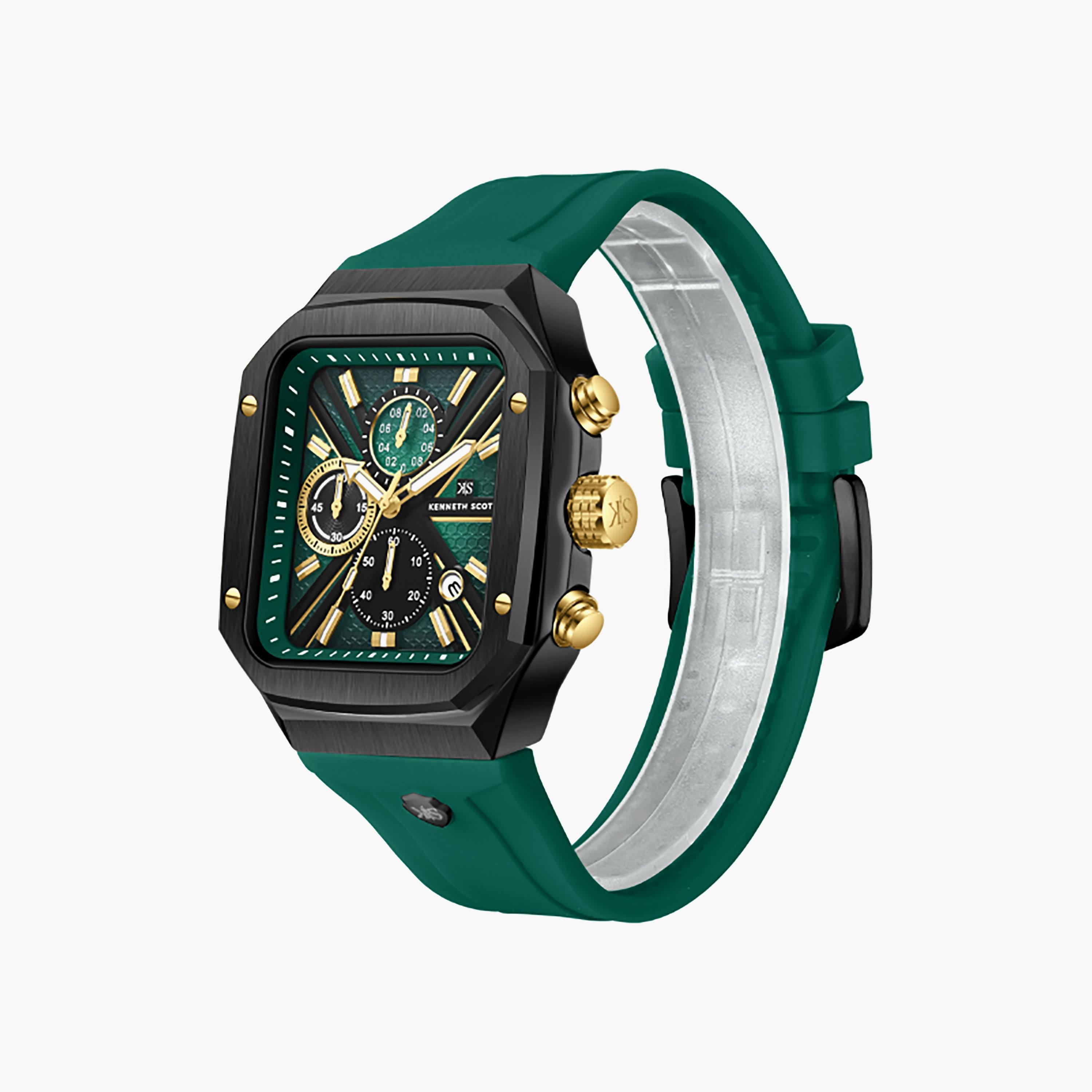 Kenneth Scott Men's 44 MM Chronograph Black Dial Silicone Strap | K26104-BSHB-men-watchesandjewellery-watches-image-2