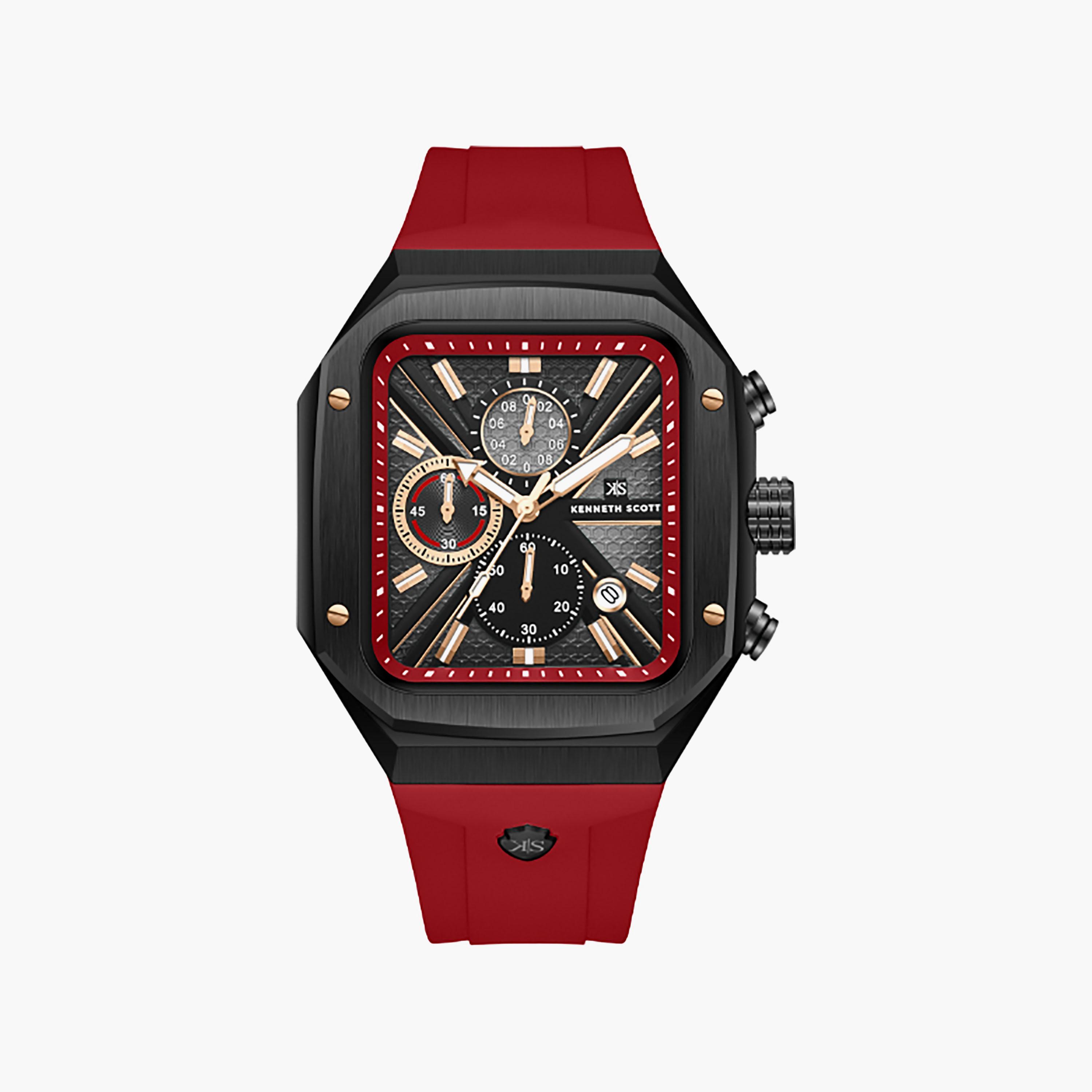 Kenneth Scott Men's 44 MM Chronograph Black Dial Silicone Strap | K26104-BSRB-men-watchesandjewellery-watches-image-1