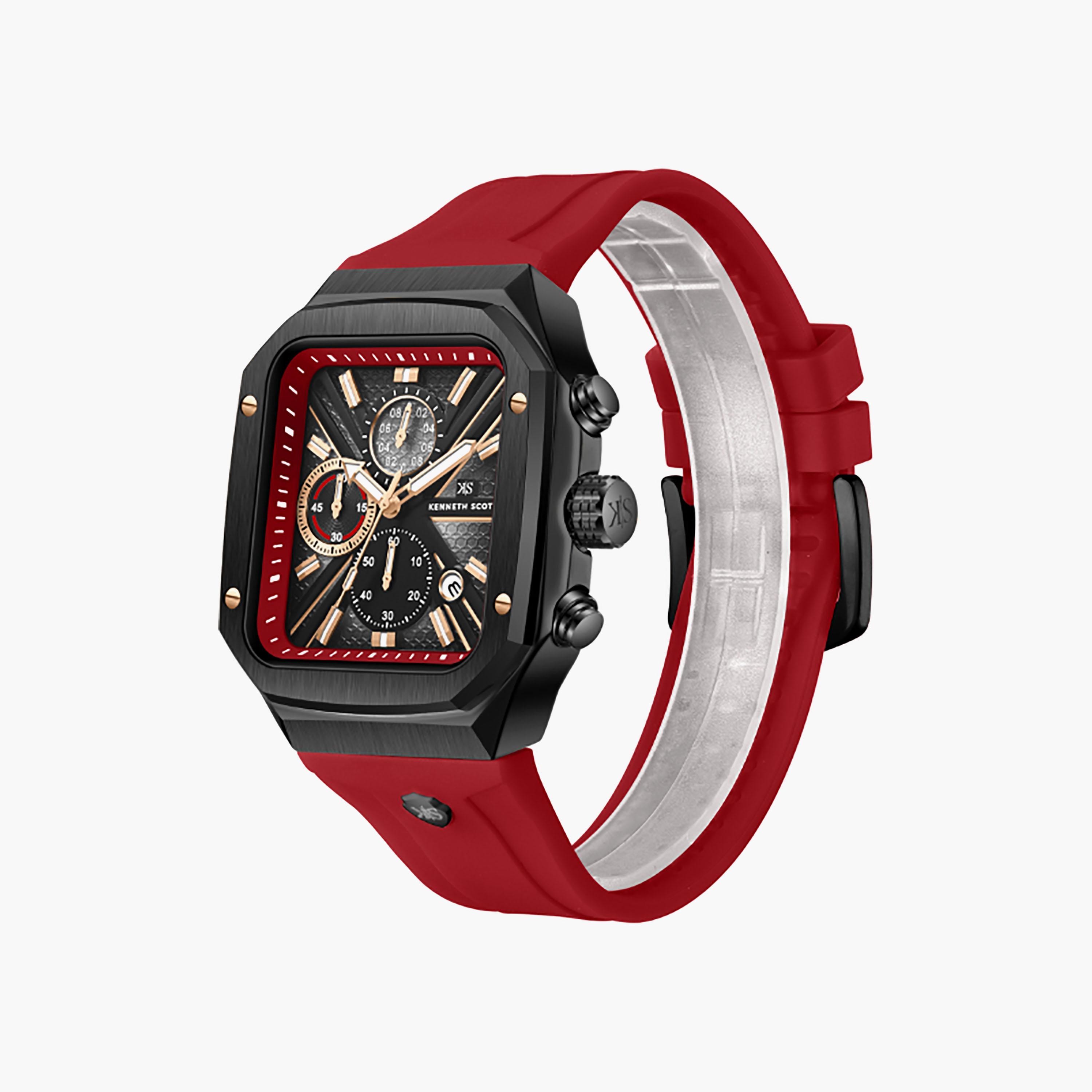 Kenneth Scott Men's 44 MM Chronograph Black Dial Silicone Strap | K26104-BSRB-men-watchesandjewellery-watches-image-2