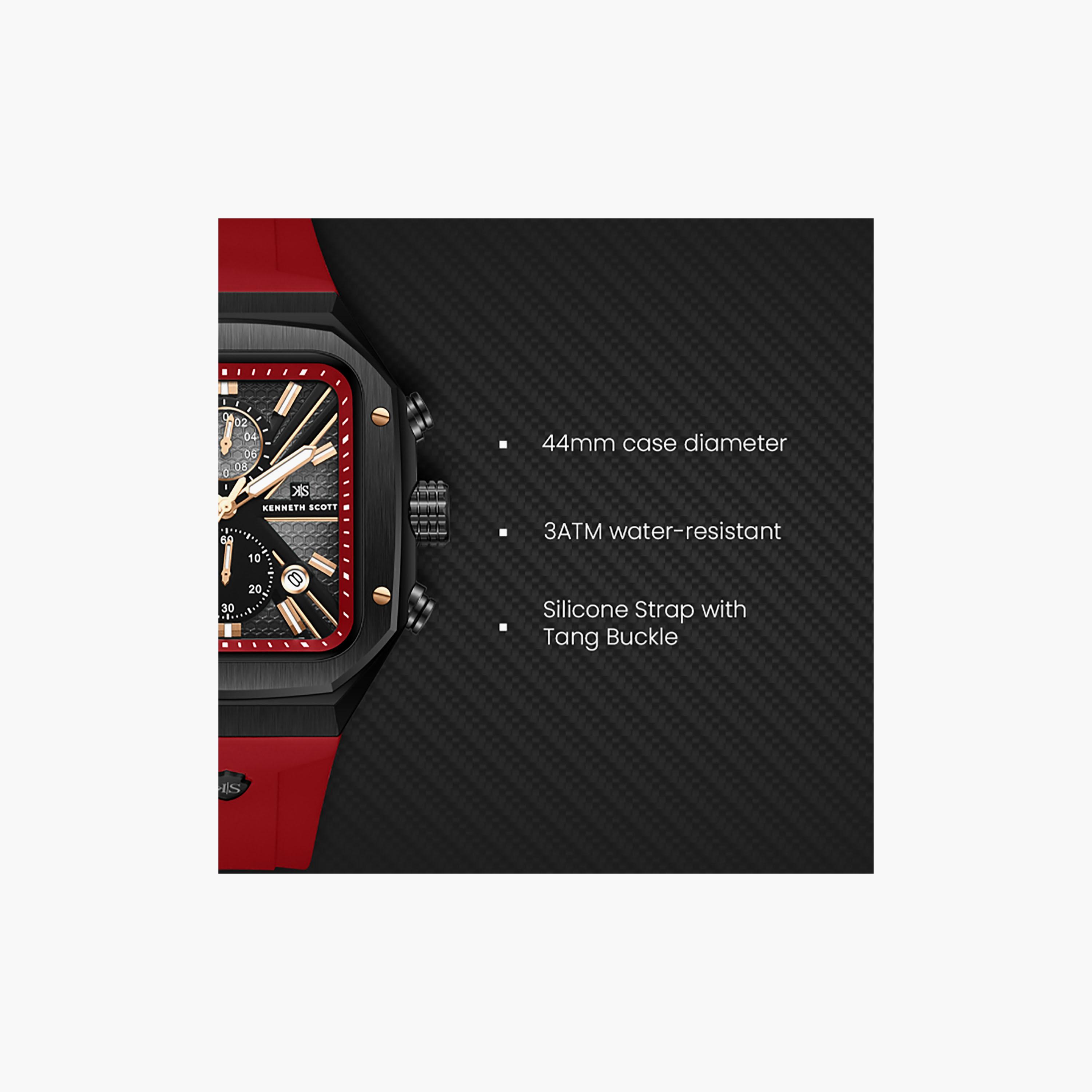 Kenneth Scott Men's 44 MM Chronograph Black Dial Silicone Strap | K26104-BSRB-men-watchesandjewellery-watches-image-7