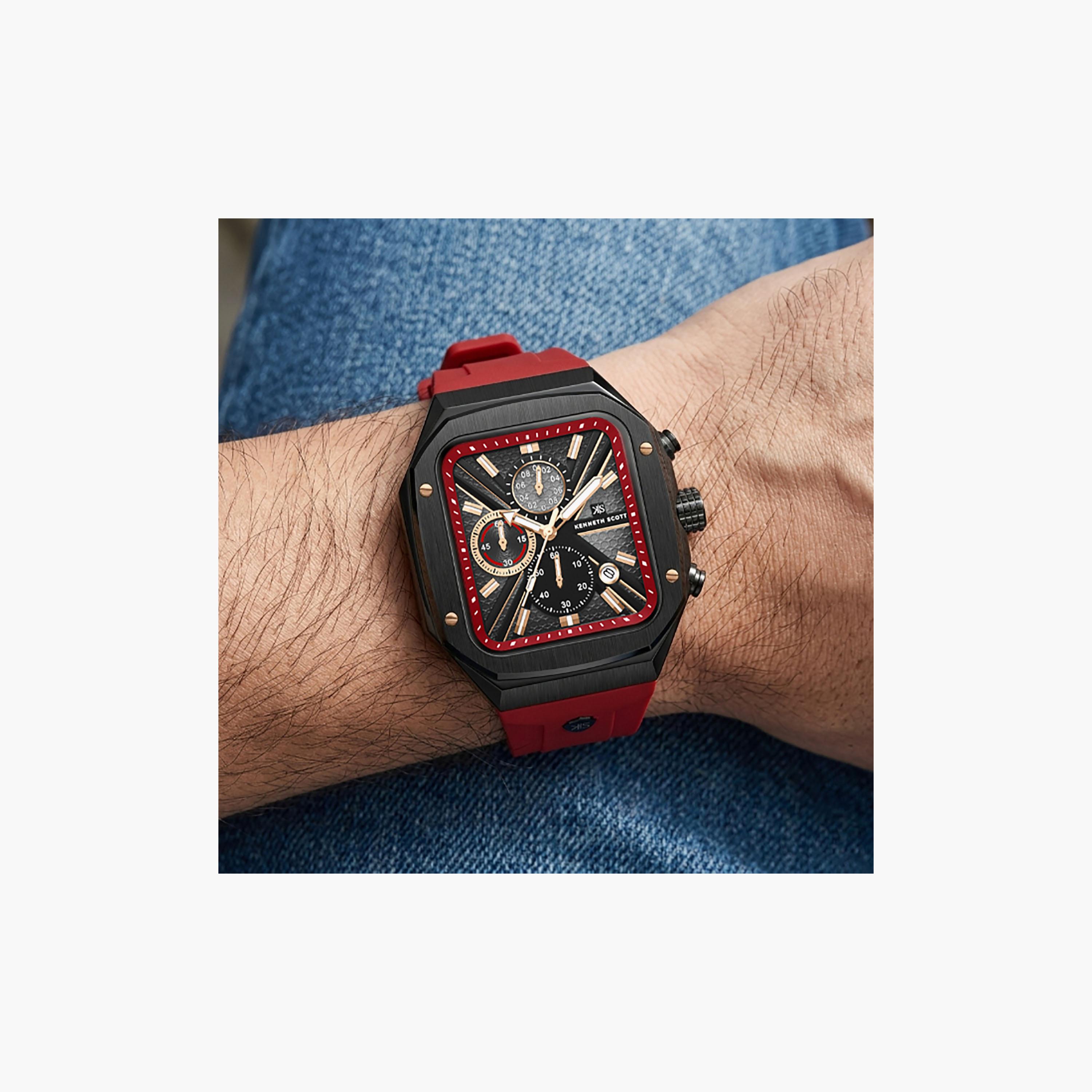 Kenneth Scott Men's 44 MM Chronograph Black Dial Silicone Strap | K26104-BSRB-men-watchesandjewellery-watches-image-8
