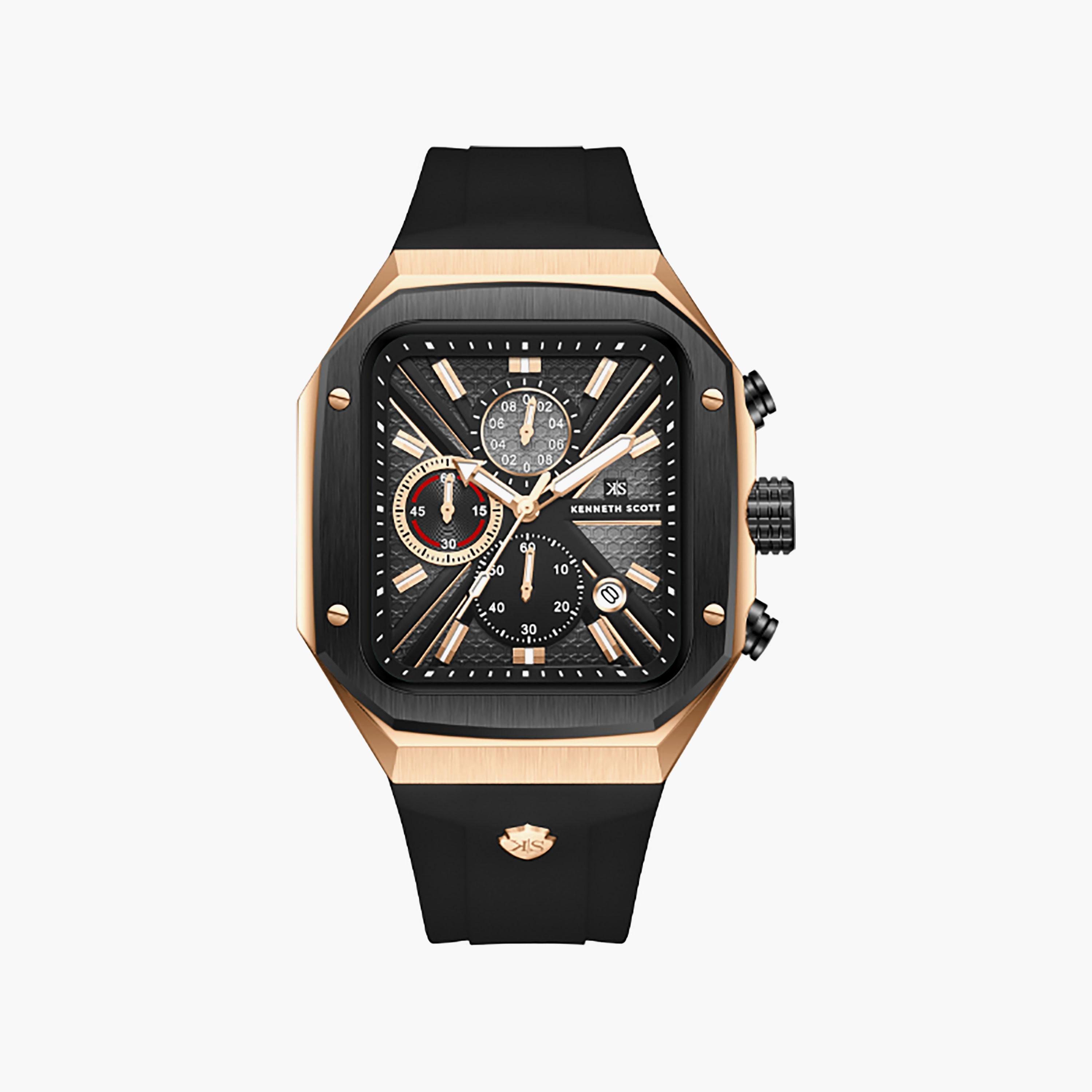 Kenneth Scott Men's 44 MM Chronograph Black Dial Silicone Strap | K26104-KSBB-men-watchesandjewellery-watches-image-1