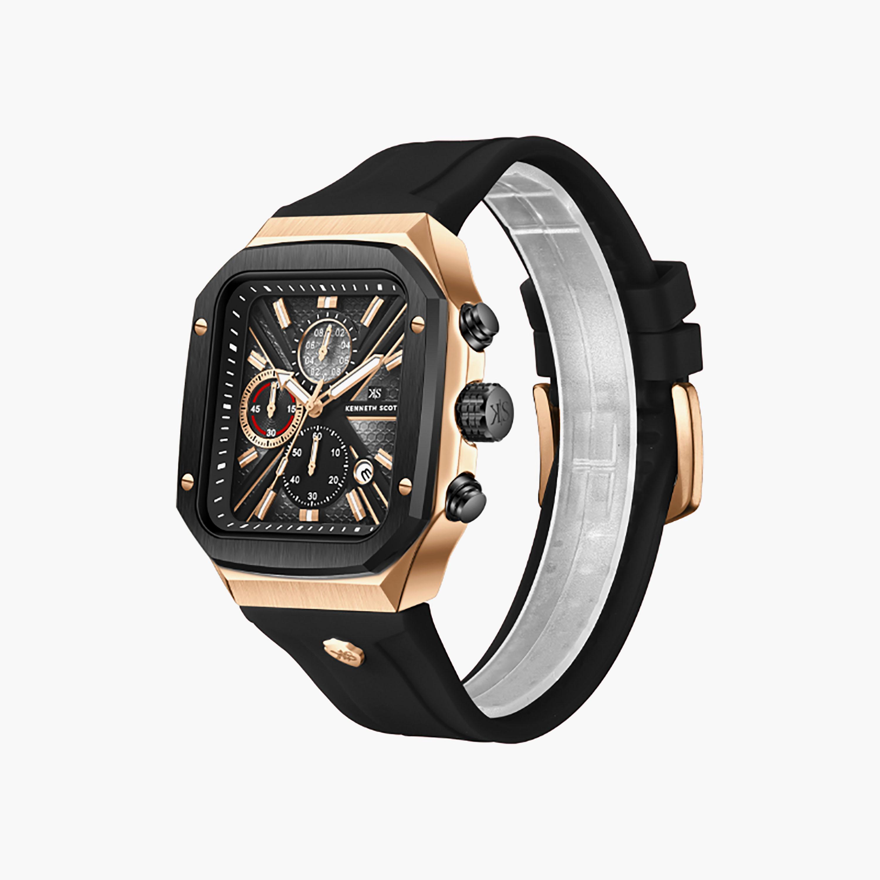 Kenneth Scott Men's 44 MM Chronograph Black Dial Silicone Strap | K26104-KSBB-men-watchesandjewellery-watches-image-2