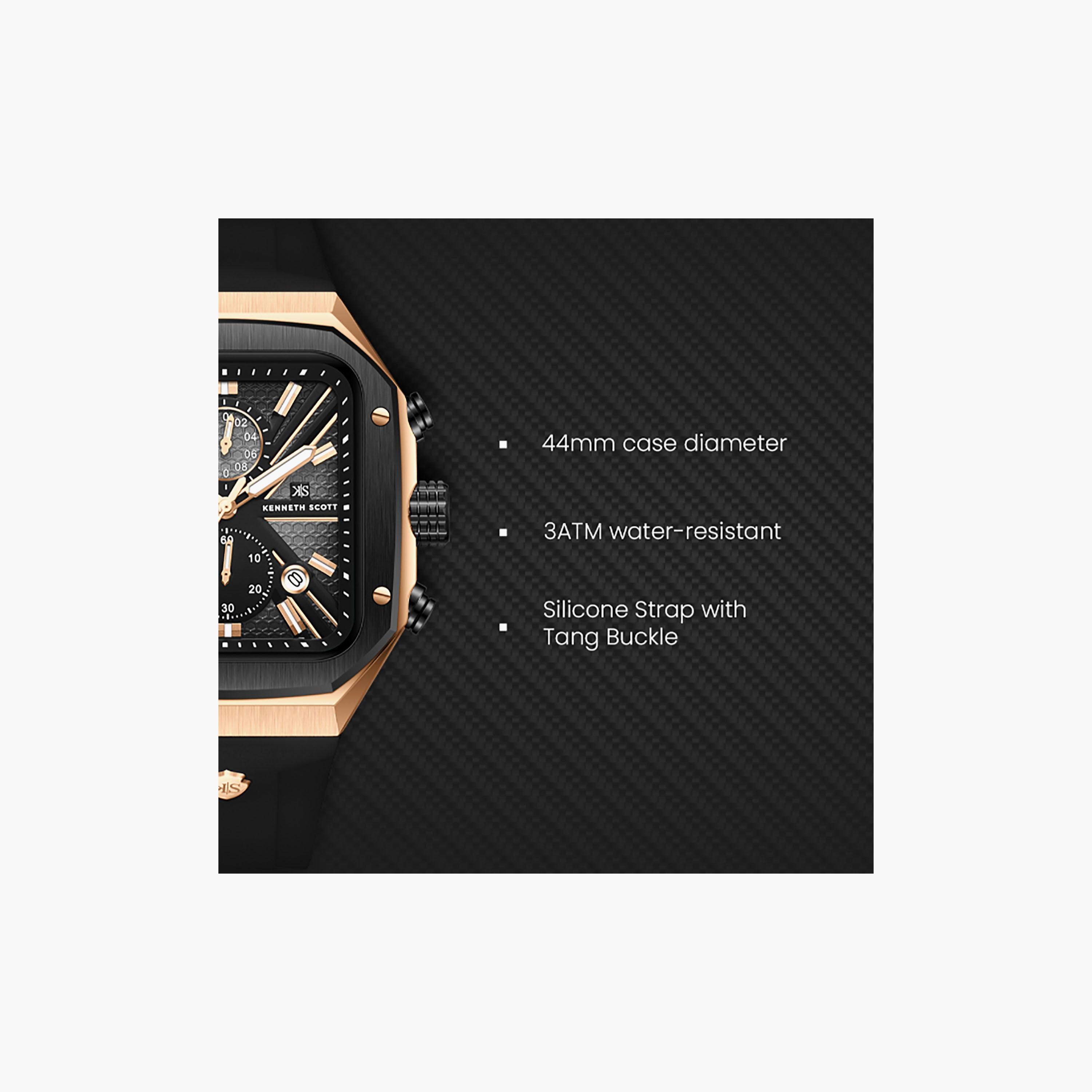Kenneth Scott Men's 44 MM Chronograph Black Dial Silicone Strap | K26104-KSBB-men-watchesandjewellery-watches-image-7