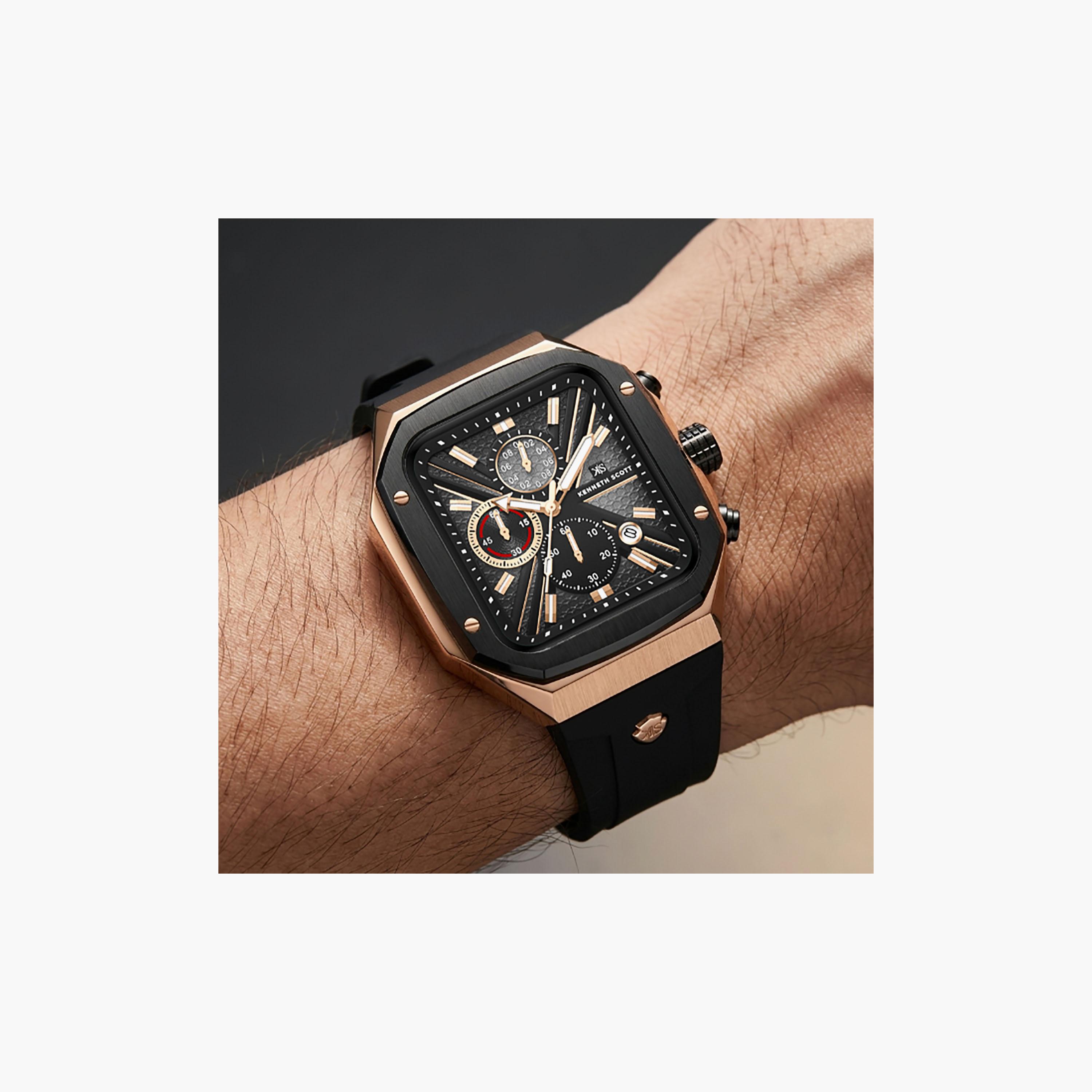 Kenneth Scott Men's 44 MM Chronograph Black Dial Silicone Strap | K26104-KSBB-men-watchesandjewellery-watches-image-8