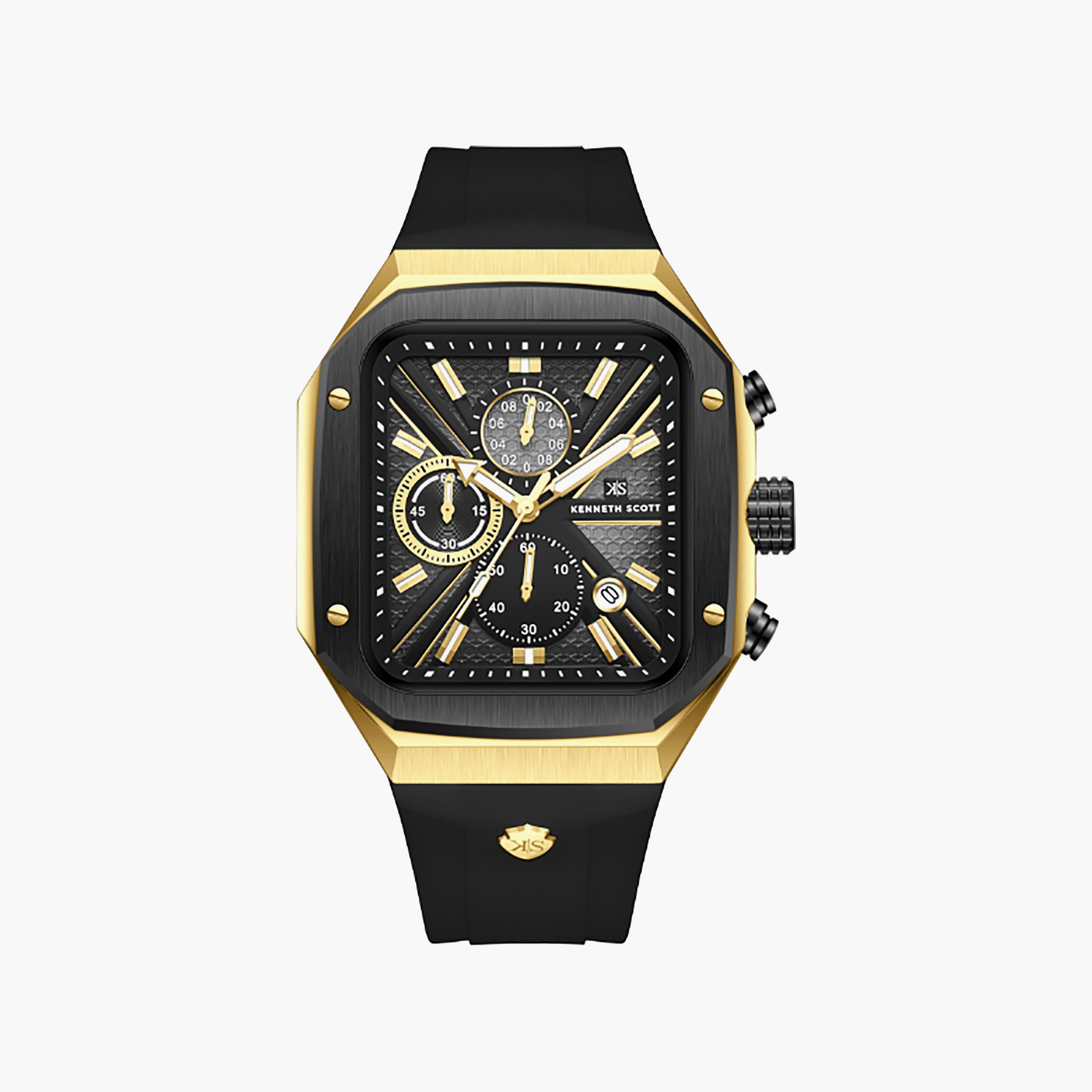 Kenneth Scott Men's 44 MM Chronograph Black Dial Silicone Strap | K26104-TSBB-men-watchesandjewellery-watches-image-1