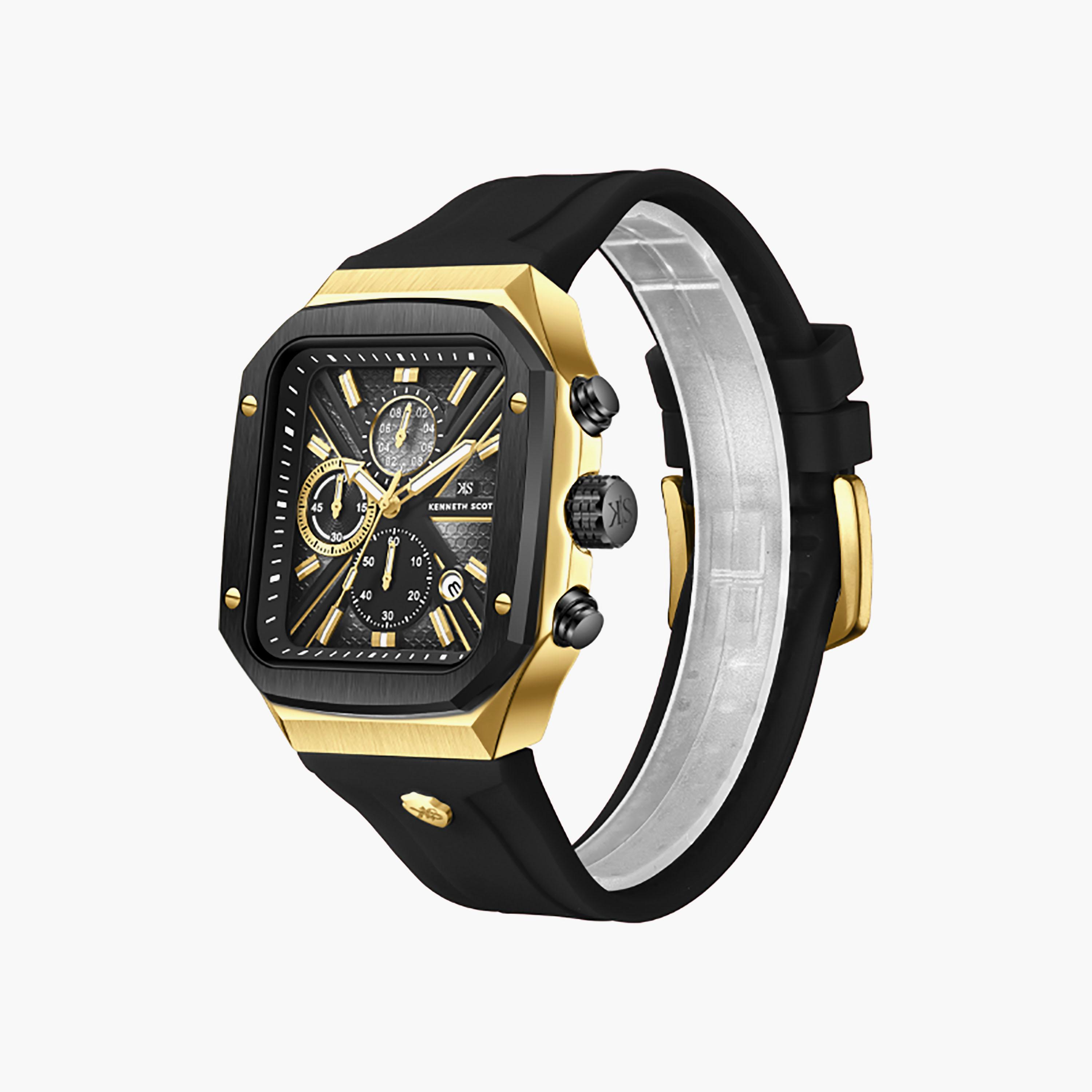 Kenneth Scott Men's 44 MM Chronograph Black Dial Silicone Strap | K26104-TSBB-men-watchesandjewellery-watches-image-2