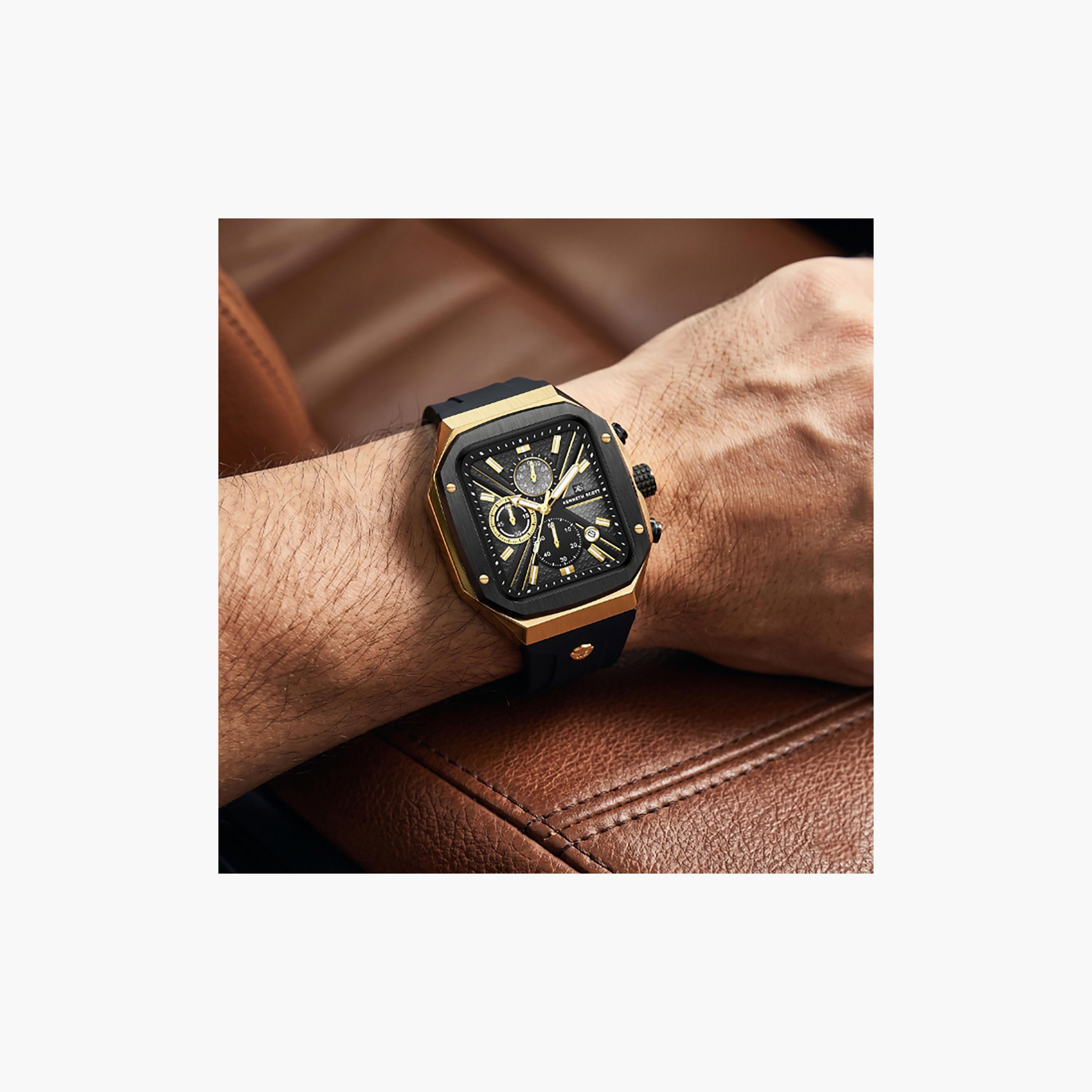 Kenneth Scott Men's 44 MM Chronograph Black Dial Silicone Strap | K26104-TSBB-men-watchesandjewellery-watches-image-8