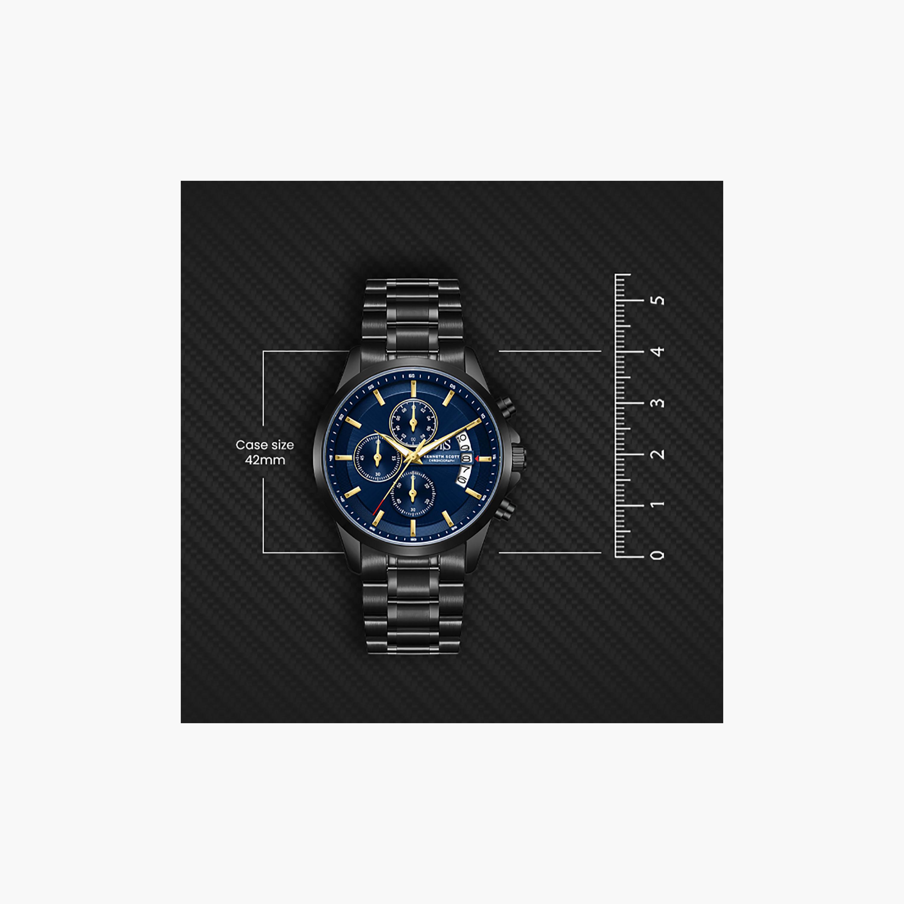 Kenneth Scott Men's 42 MM Chronograph Blue Dial Stainless Steel Strap | K26106-BBBN-men-watchesandjewellery-watches-image-4