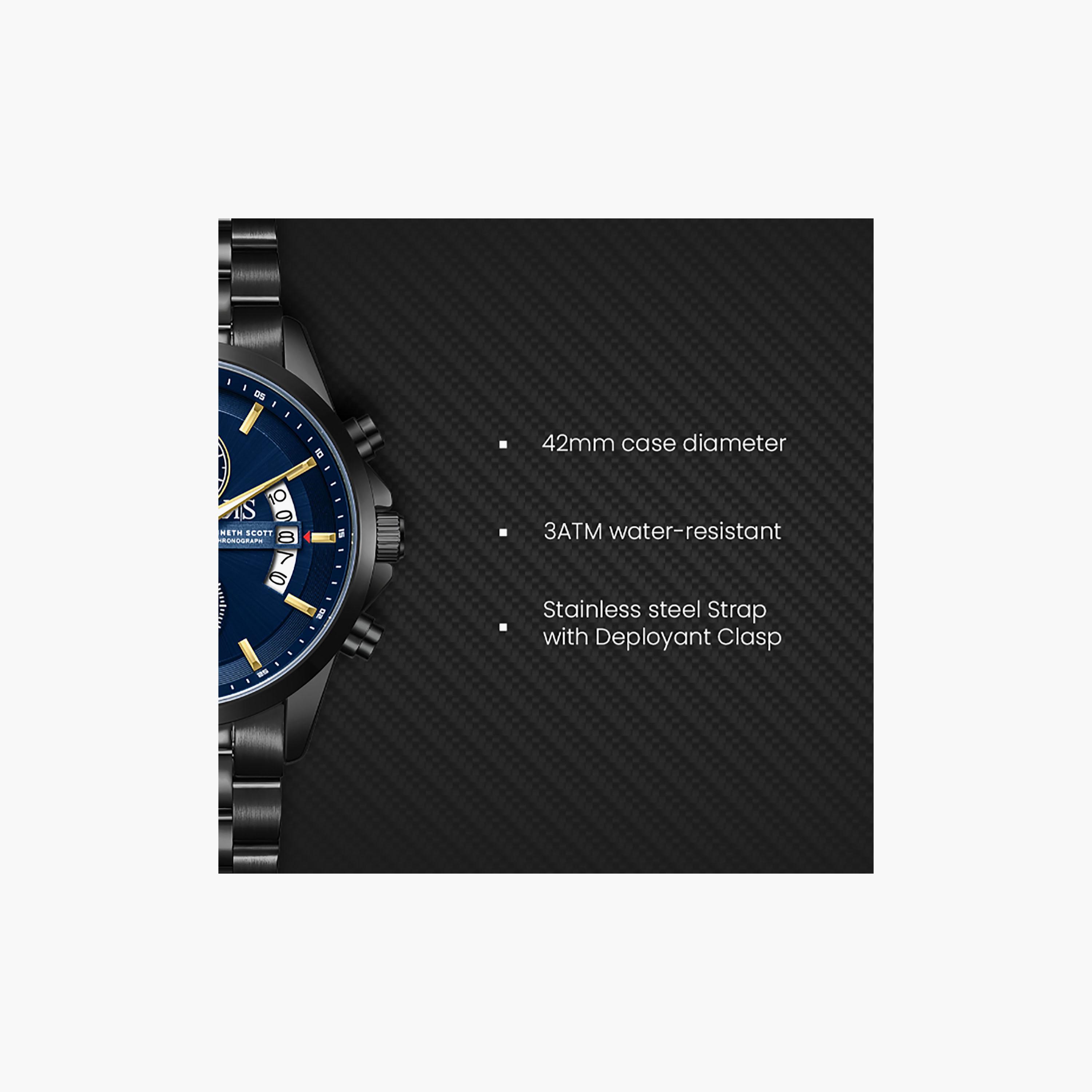 Kenneth Scott Men's 42 MM Chronograph Blue Dial Stainless Steel Strap | K26106-BBBN-men-watchesandjewellery-watches-image-7