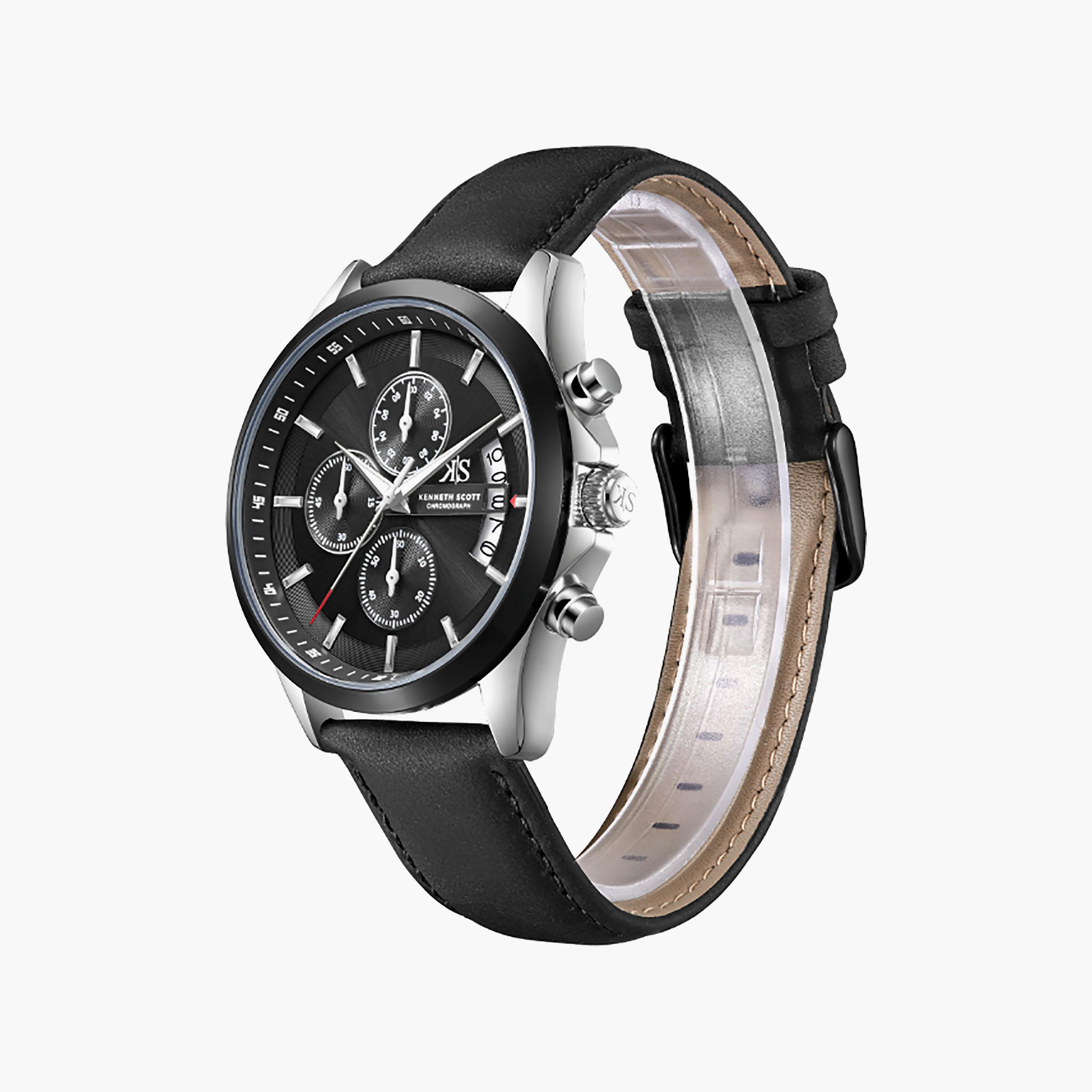 Kenneth Scott Men's 42 MM Chronograph Black Dial Leather Strap | K26106-BLBB-men-watchesandjewellery-watches-image-2