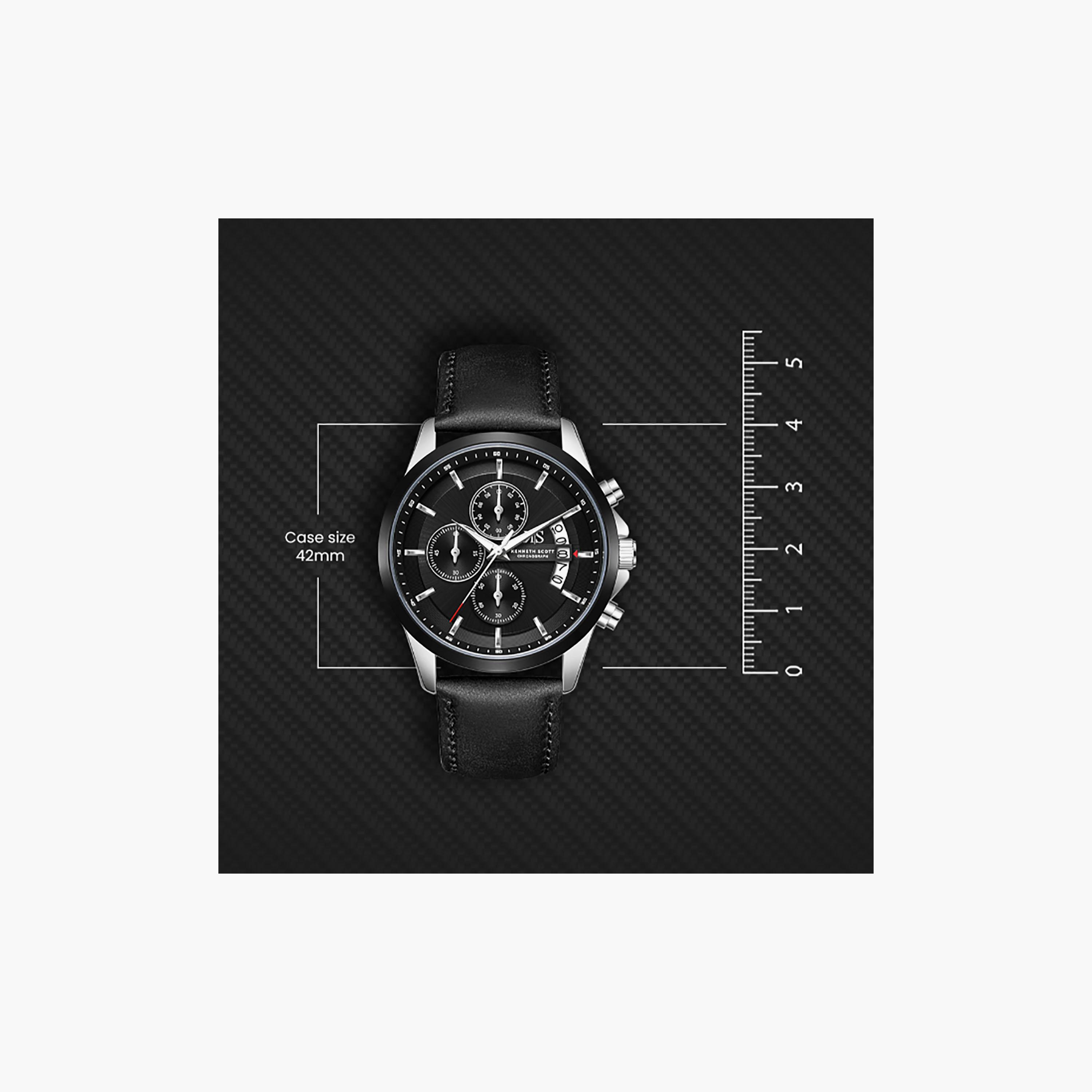 Kenneth Scott Men's 42 MM Chronograph Black Dial Leather Strap | K26106-BLBB-men-watchesandjewellery-watches-image-4