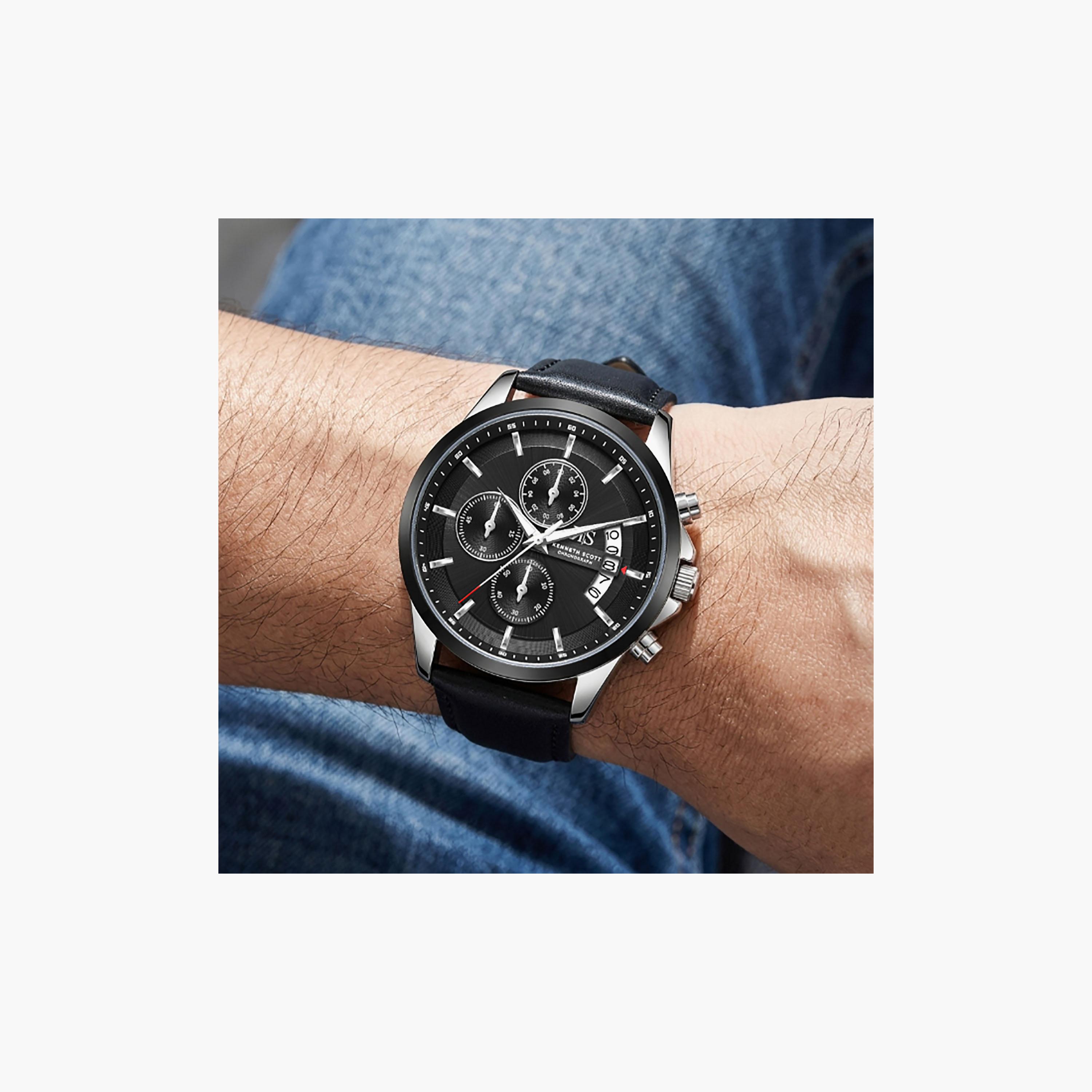 Kenneth Scott Men's 42 MM Chronograph Black Dial Leather Strap | K26106-BLBB-men-watchesandjewellery-watches-image-8