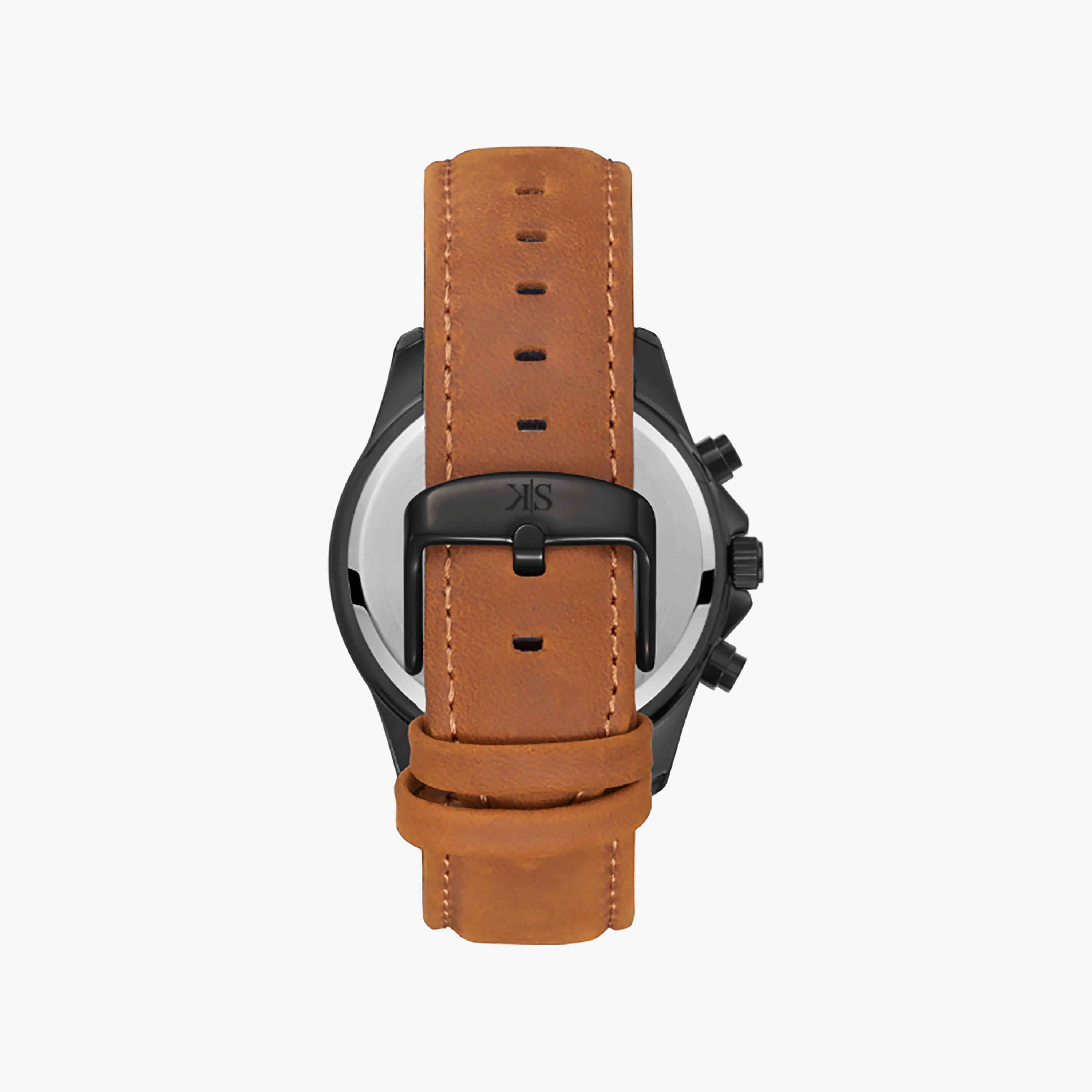 Kenneth Scott Men's 42 MM Chronograph Blue Dial Leather Strap | K26106-BLDN-men-watchesandjewellery-watches-image-3