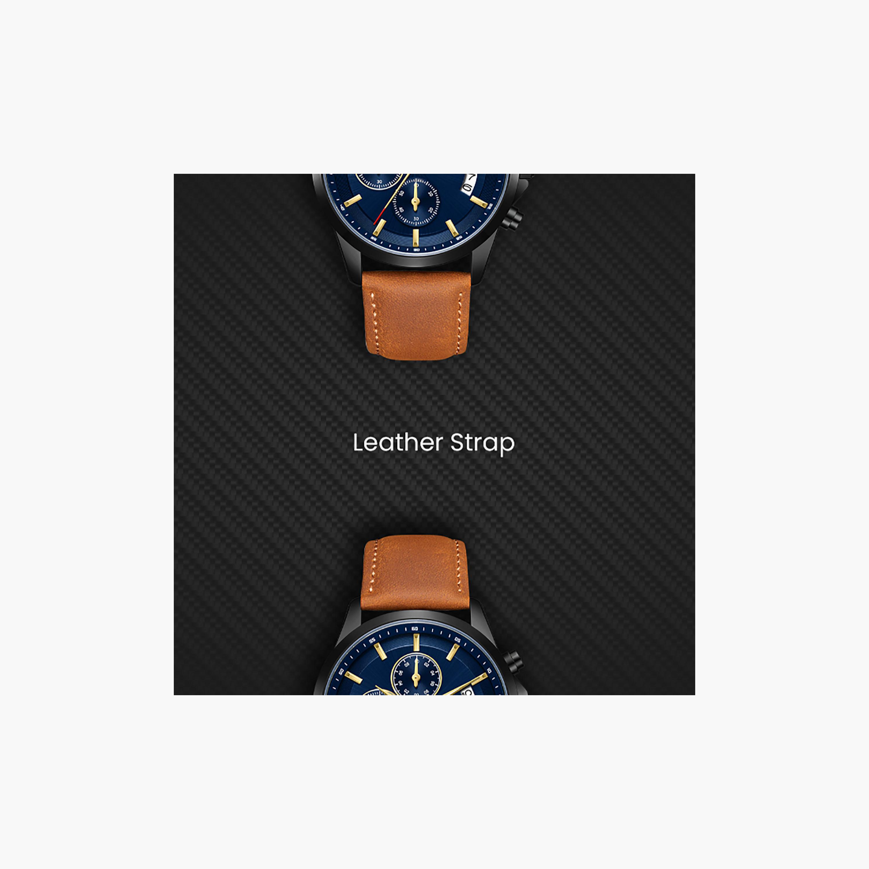 Kenneth Scott Men's 42 MM Chronograph Blue Dial Leather Strap | K26106-BLDN-men-watchesandjewellery-watches-image-5