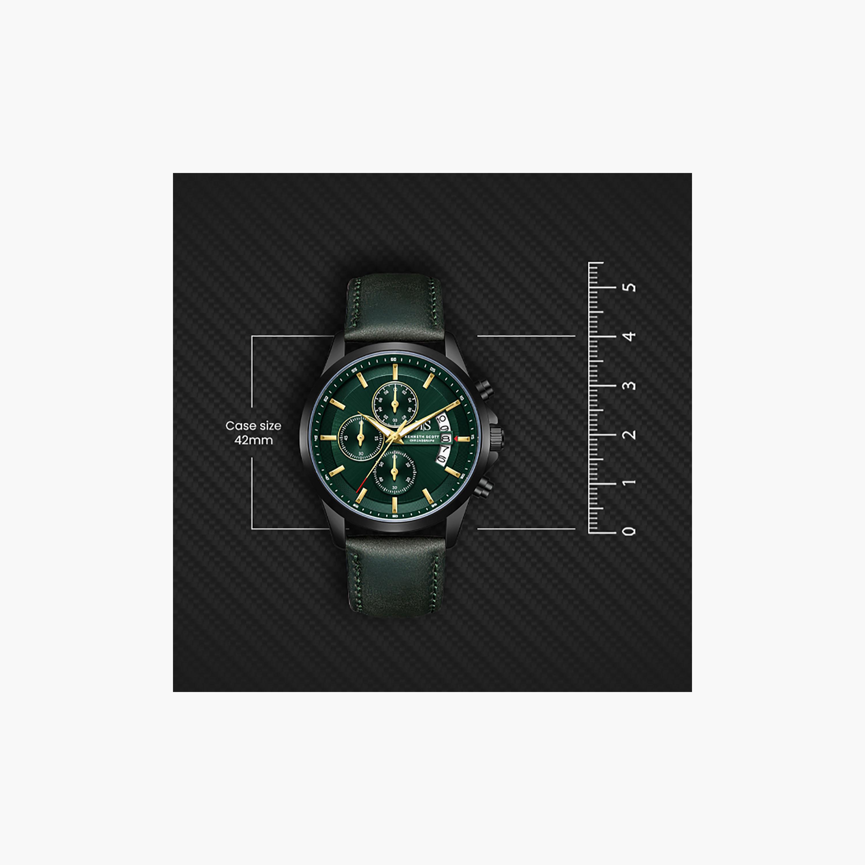 Kenneth Scott Men's 42 MM Chronograph Green Dial Leather Strap | K26106-BLHH-men-watchesandjewellery-watches-image-4