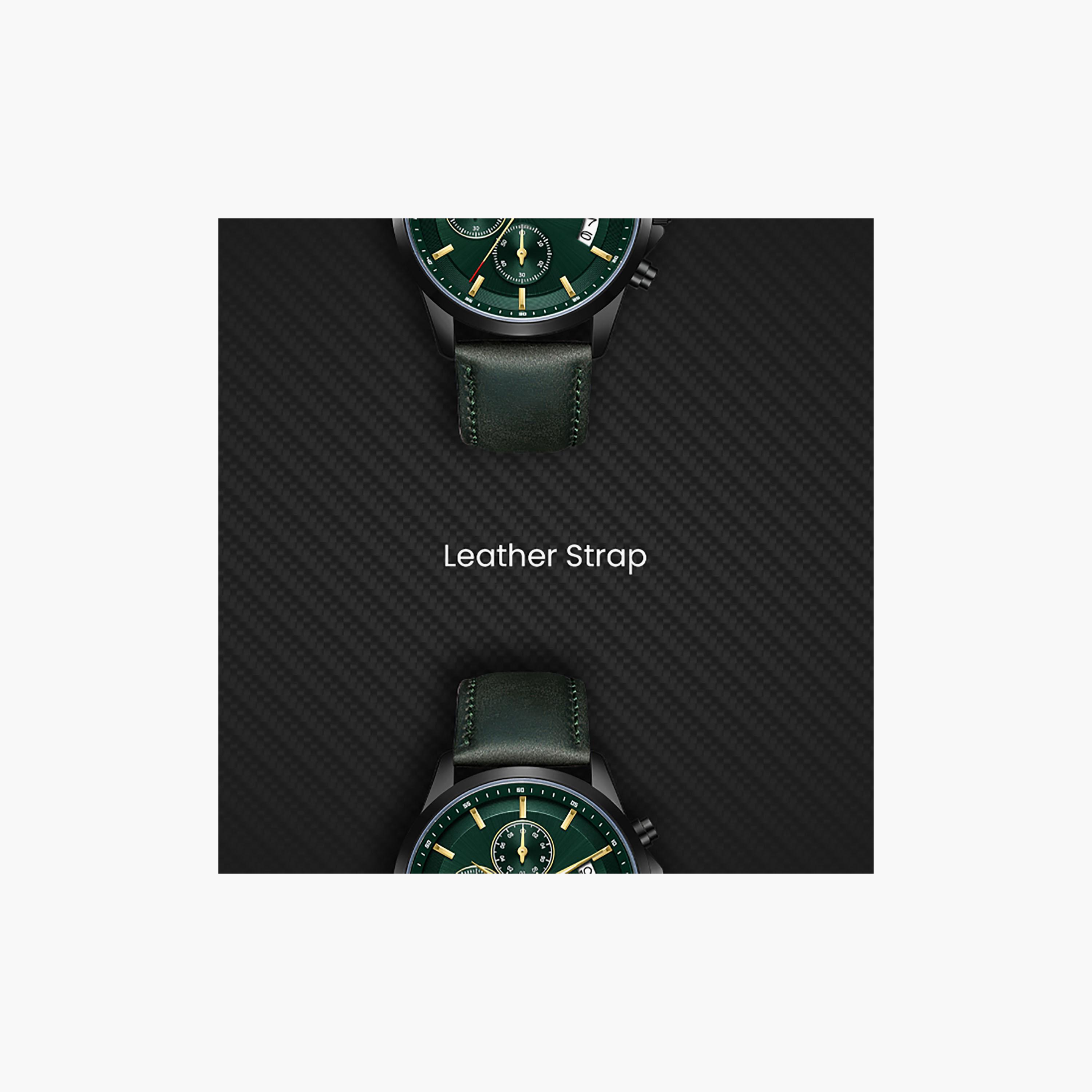 Kenneth Scott Men's 42 MM Chronograph Green Dial Leather Strap | K26106-BLHH-men-watchesandjewellery-watches-image-5