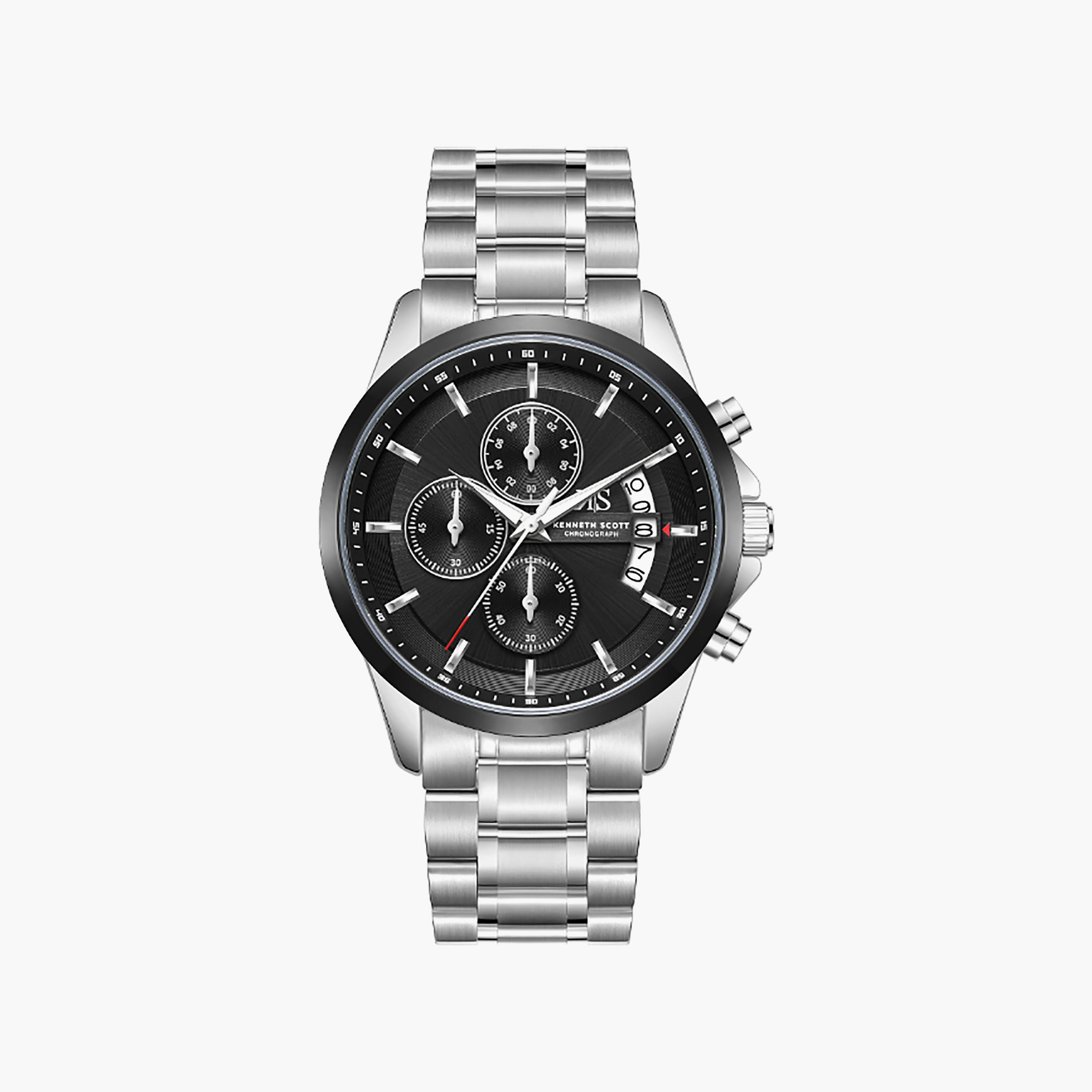 Kenneth Scott Men's 42 MM Chronograph Black Dial Stainless Steel Strap | K26106-SBSB-men-watchesandjewellery-watches-image-1