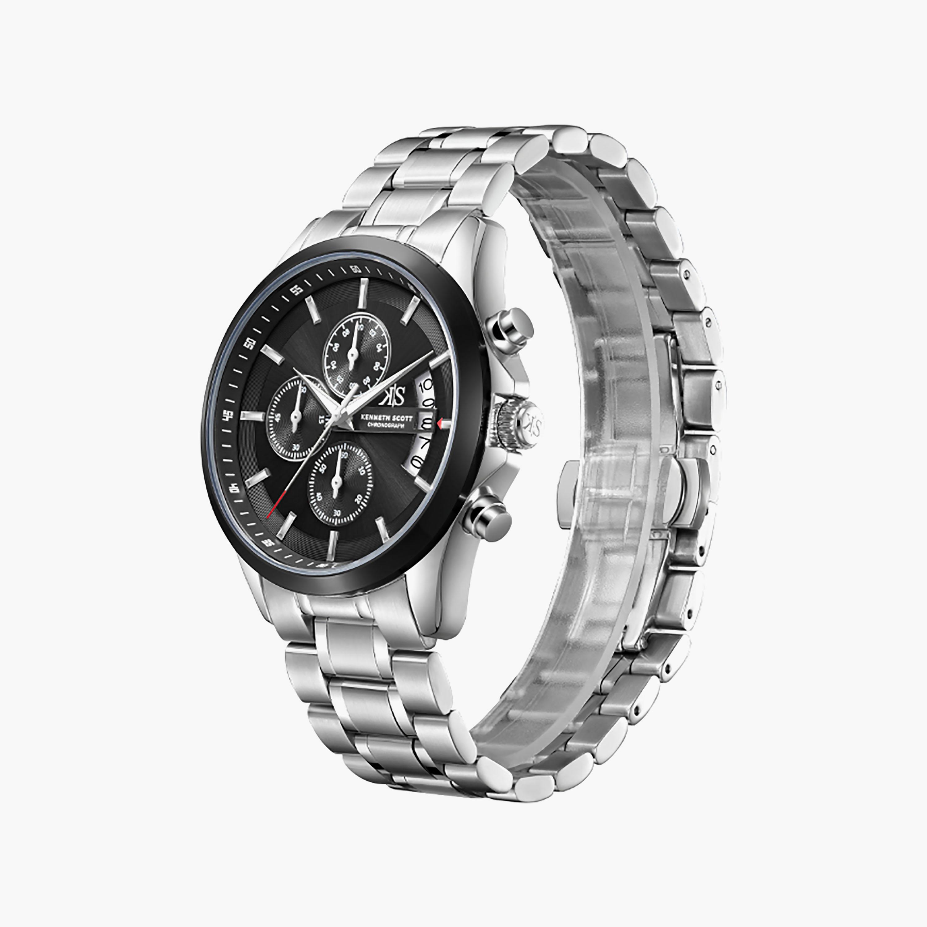 Kenneth Scott Men's 42 MM Chronograph Black Dial Stainless Steel Strap | K26106-SBSB-men-watchesandjewellery-watches-image-2