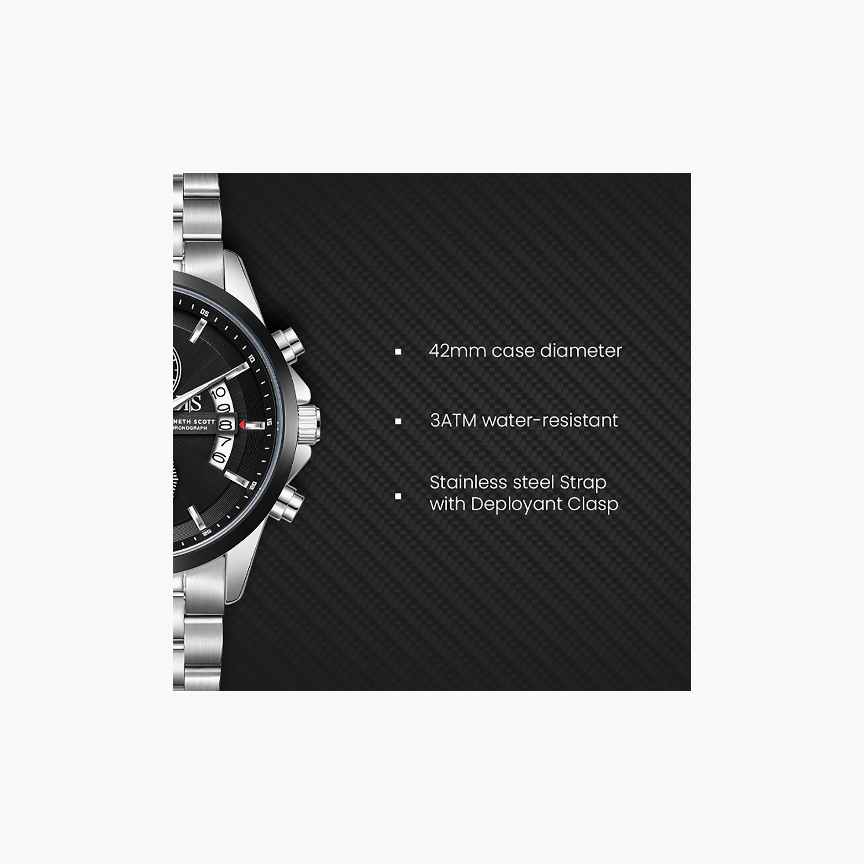 Kenneth Scott Men's 42 MM Chronograph Black Dial Stainless Steel Strap | K26106-SBSB-men-watchesandjewellery-watches-image-7