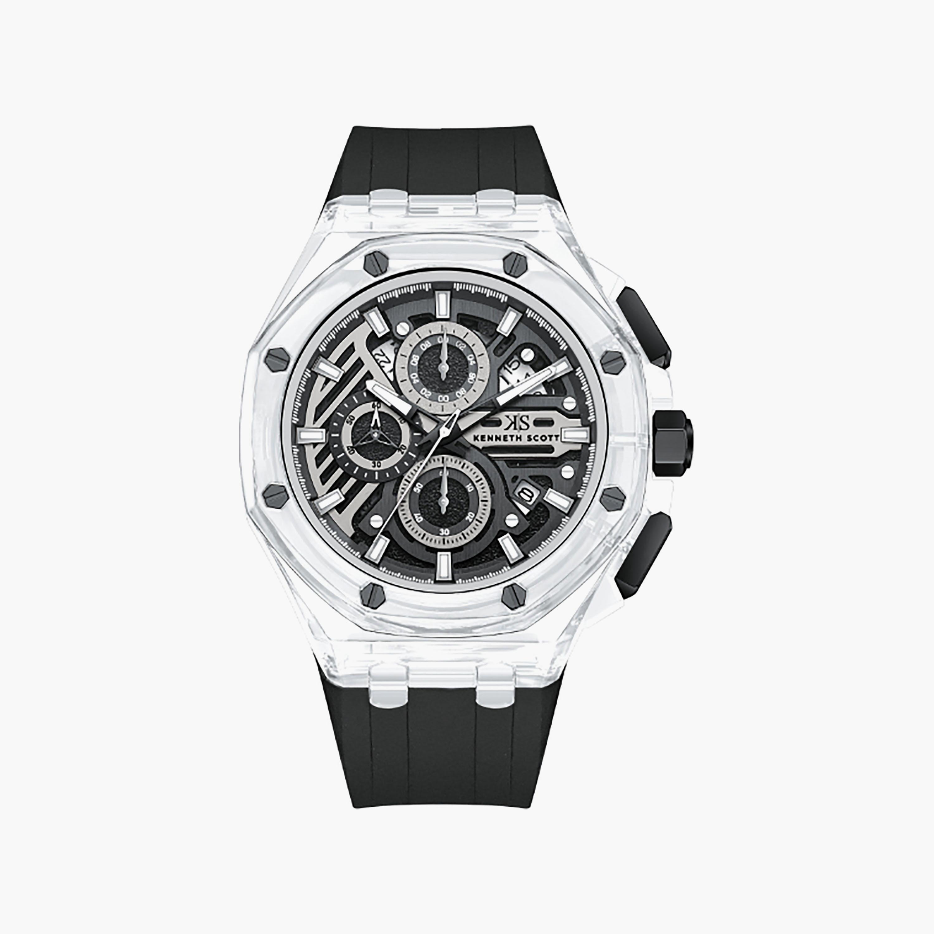 Kenneth Scott Men's 46 MM Chronograph Black Dial Silicone Strap | K26109-ZSBB-men-watchesandjewellery-watches-image-1