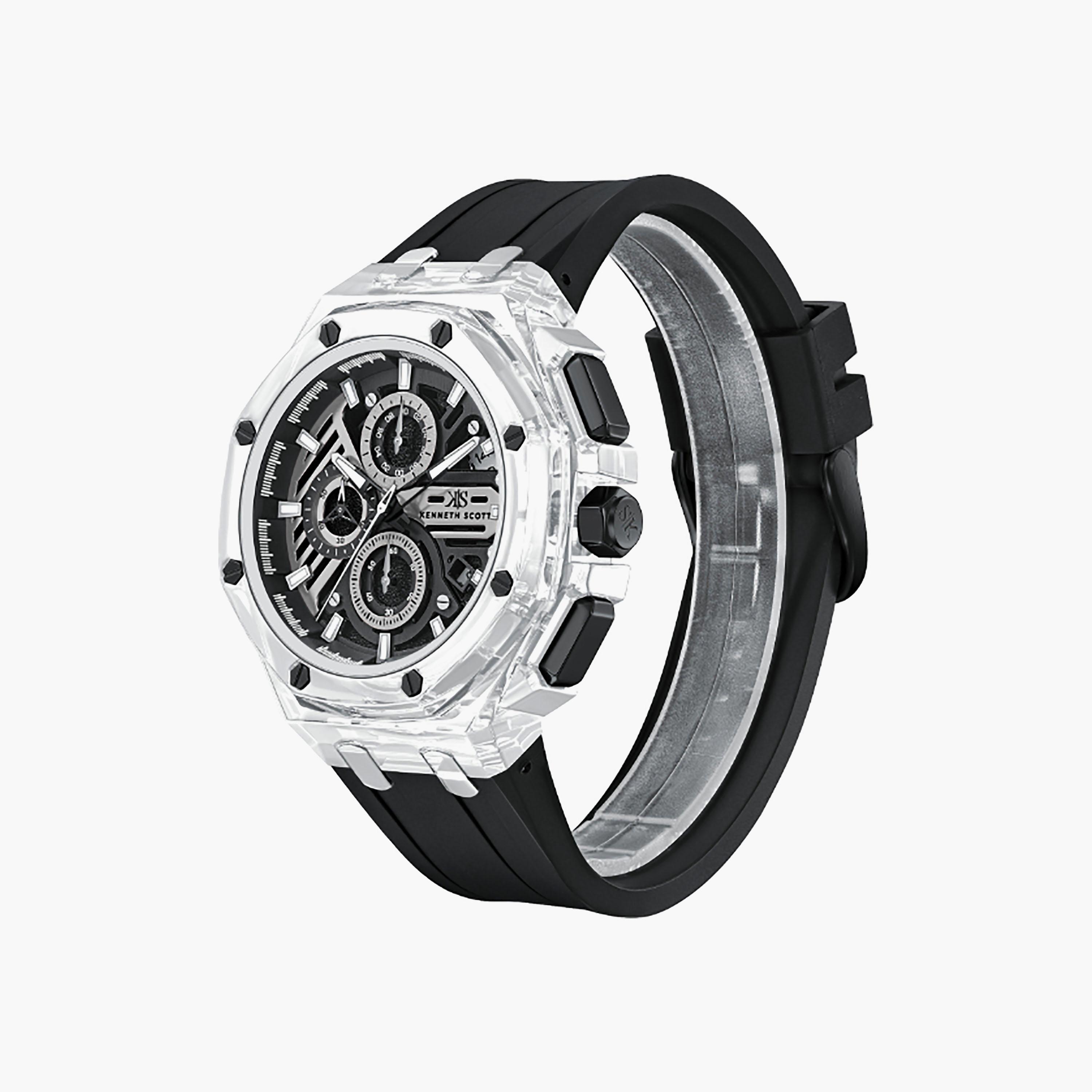 Kenneth Scott Men's 46 MM Chronograph Black Dial Silicone Strap | K26109-ZSBB-men-watchesandjewellery-watches-image-2