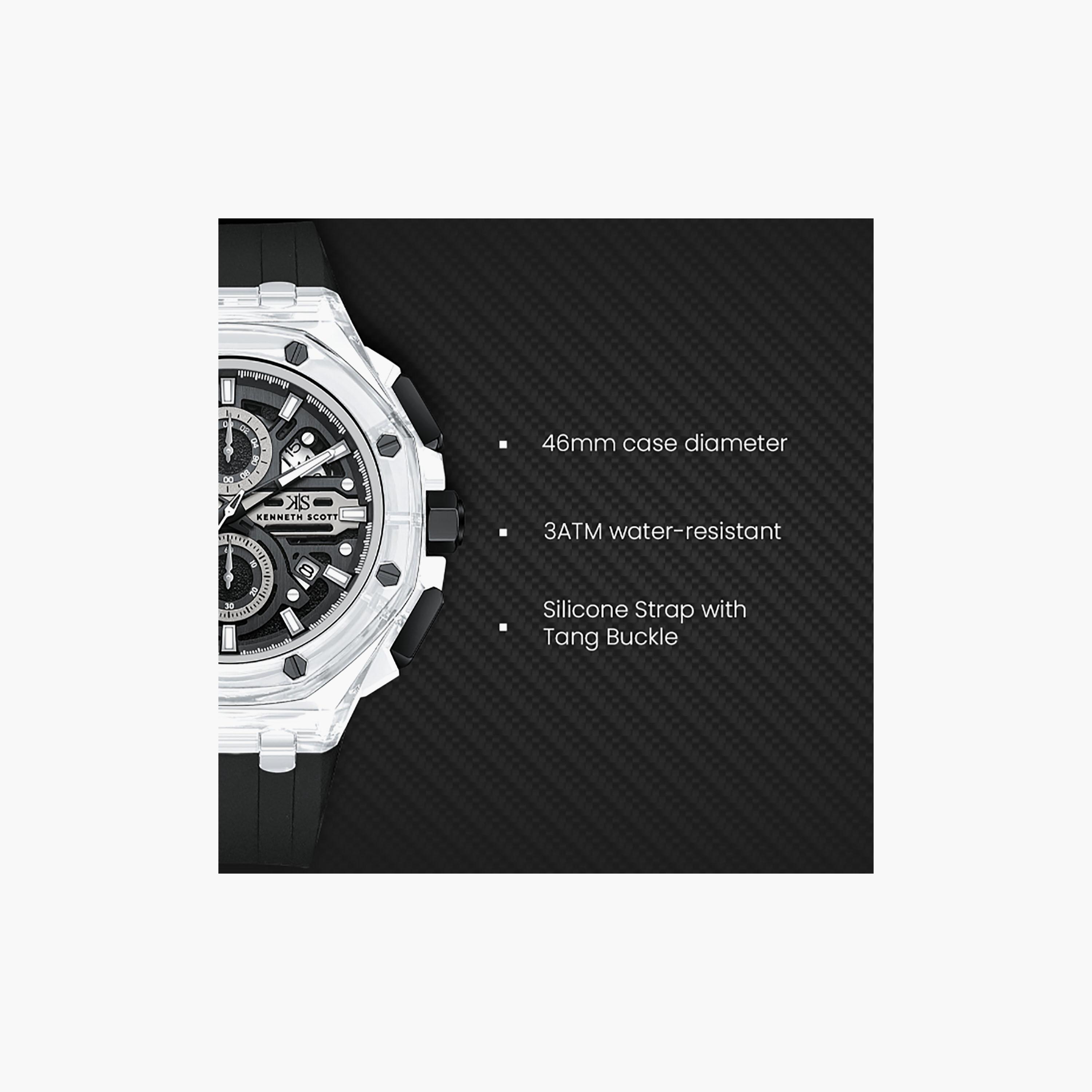 Kenneth Scott Men's 46 MM Chronograph Black Dial Silicone Strap | K26109-ZSBB-men-watchesandjewellery-watches-image-7