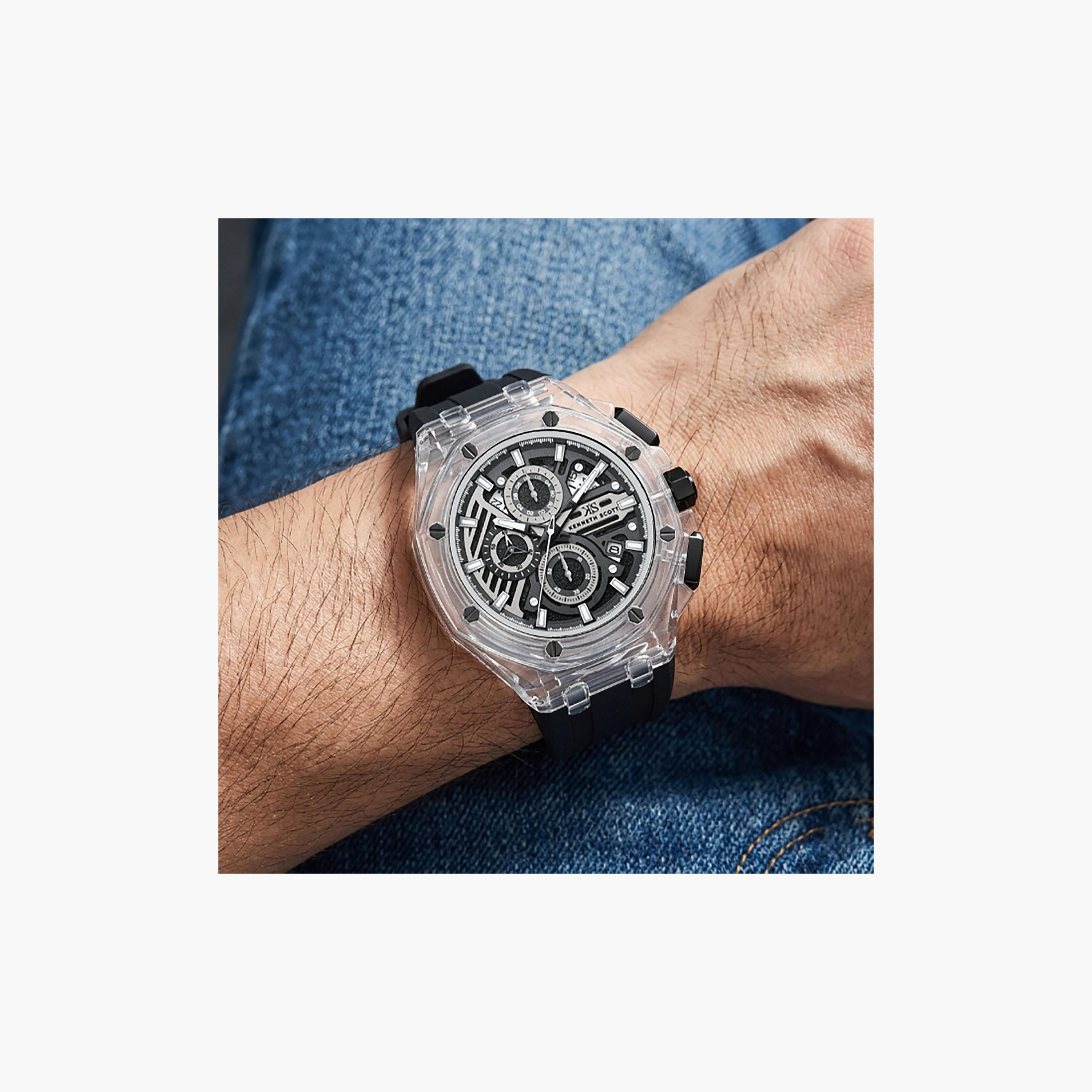 Kenneth Scott Men's 46 MM Chronograph Black Dial Silicone Strap | K26109-ZSBB-men-watchesandjewellery-watches-image-8