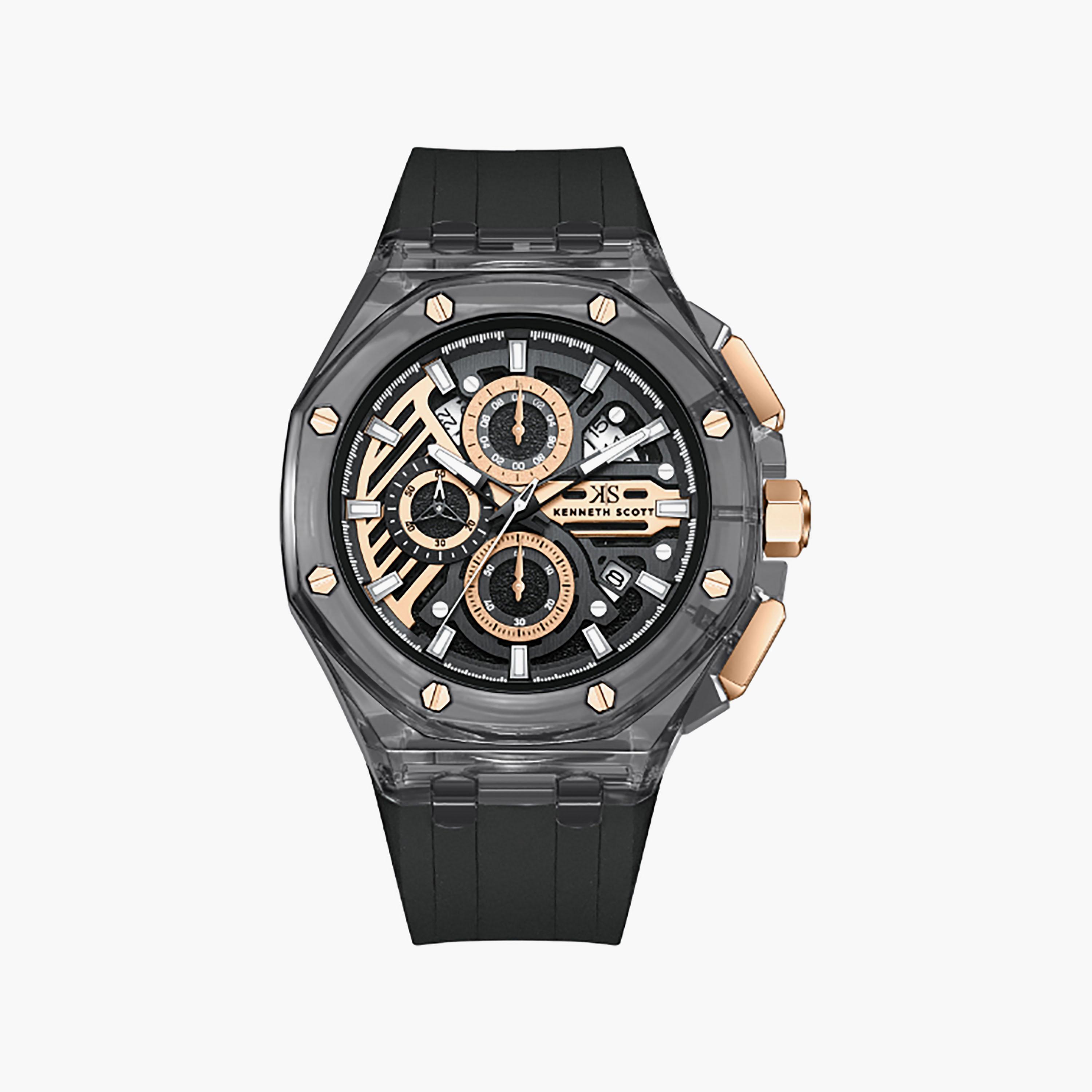 Kenneth Scott Men's 46 MM Chronograph Grey Dial Silicone Strap | K26109-ZSBX-men-watchesandjewellery-watches-image-1