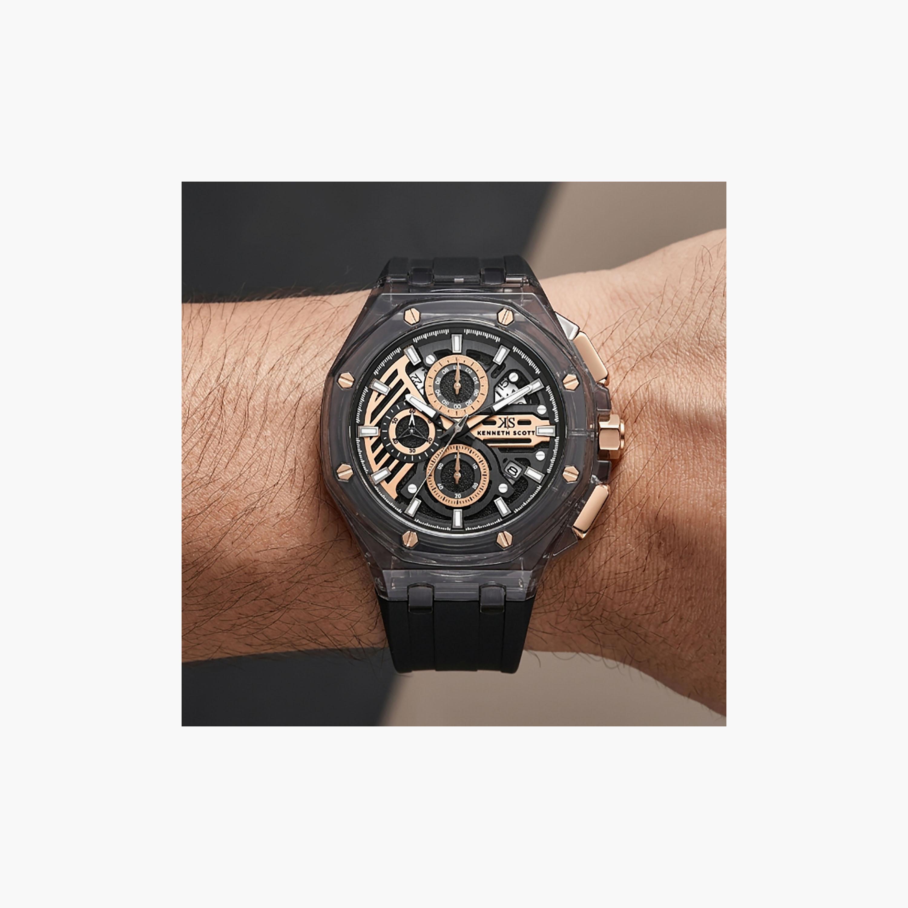 Kenneth Scott Men's 46 MM Chronograph Grey Dial Silicone Strap | K26109-ZSBX-men-watchesandjewellery-watches-image-7