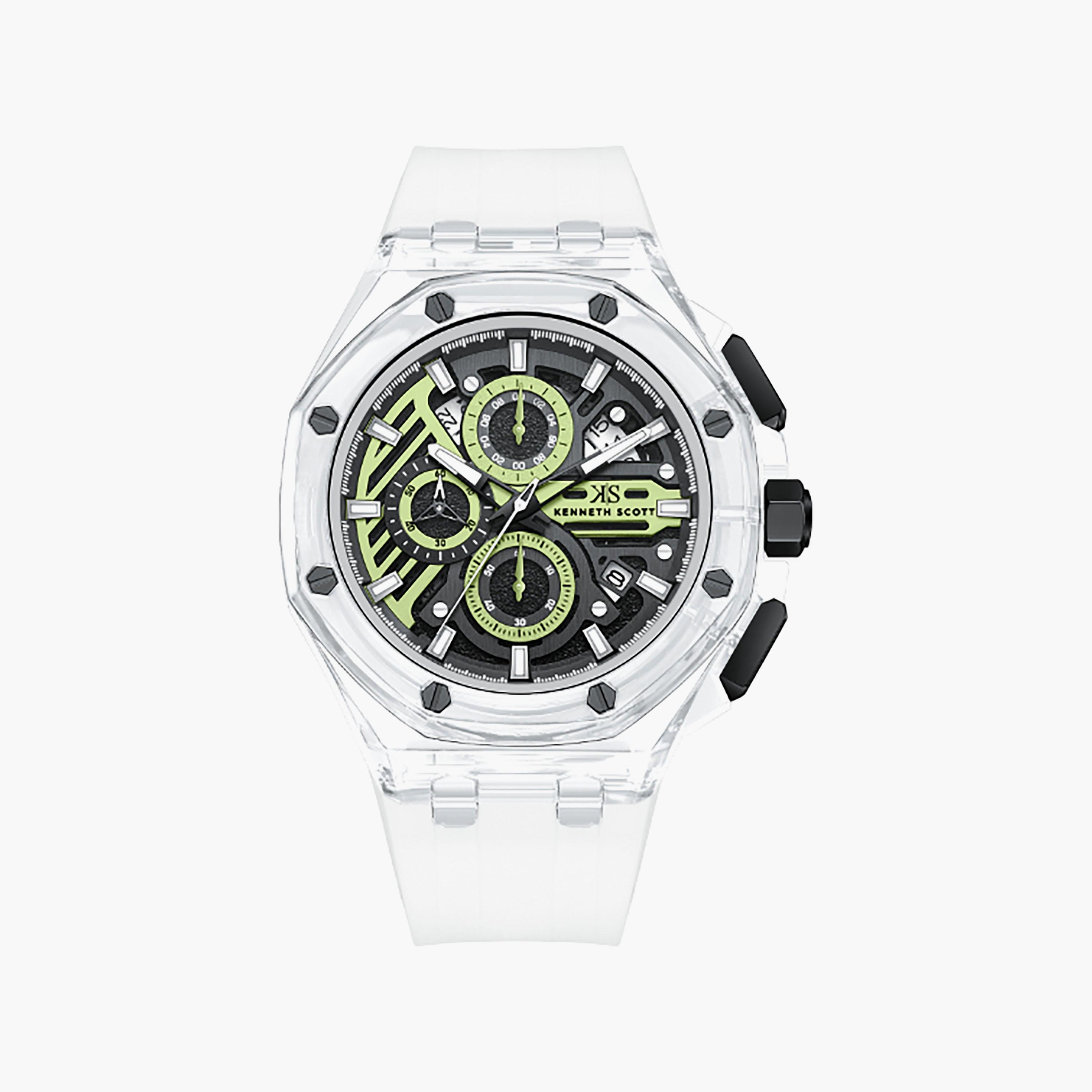 Kenneth Scott Men's 46 MM Chronograph Green Dial Silicone Strap | K26109-ZSWBG-men-watchesandjewellery-watches-image-1