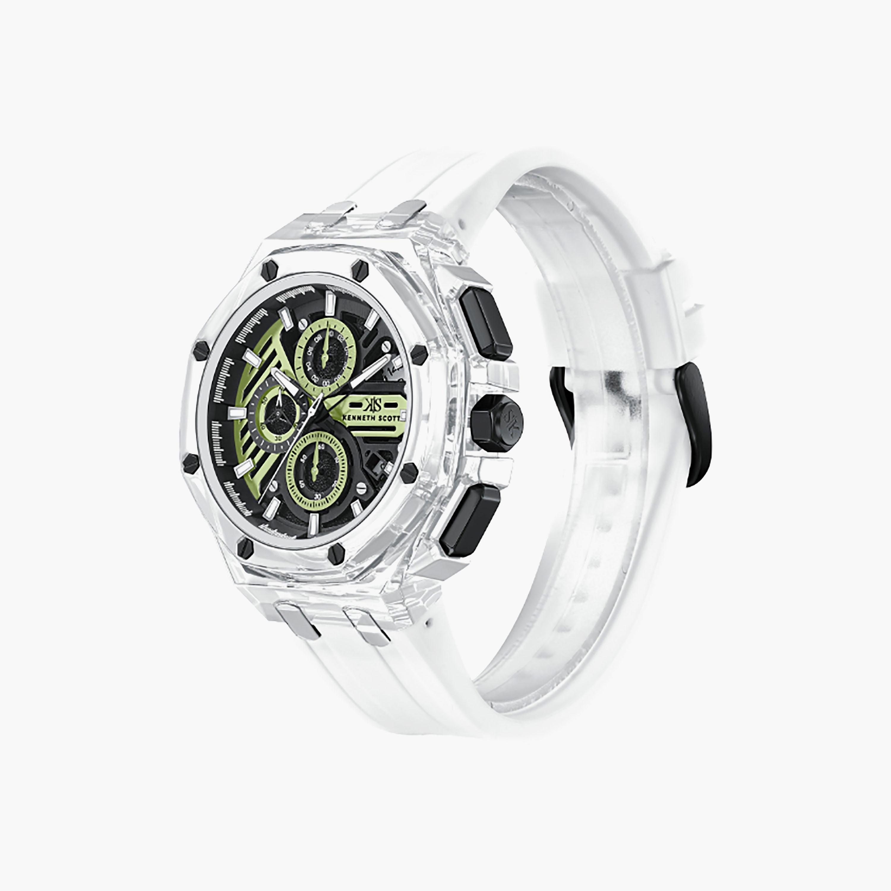 Kenneth Scott Men's 46 MM Chronograph Green Dial Silicone Strap | K26109-ZSWBG-men-watchesandjewellery-watches-image-2
