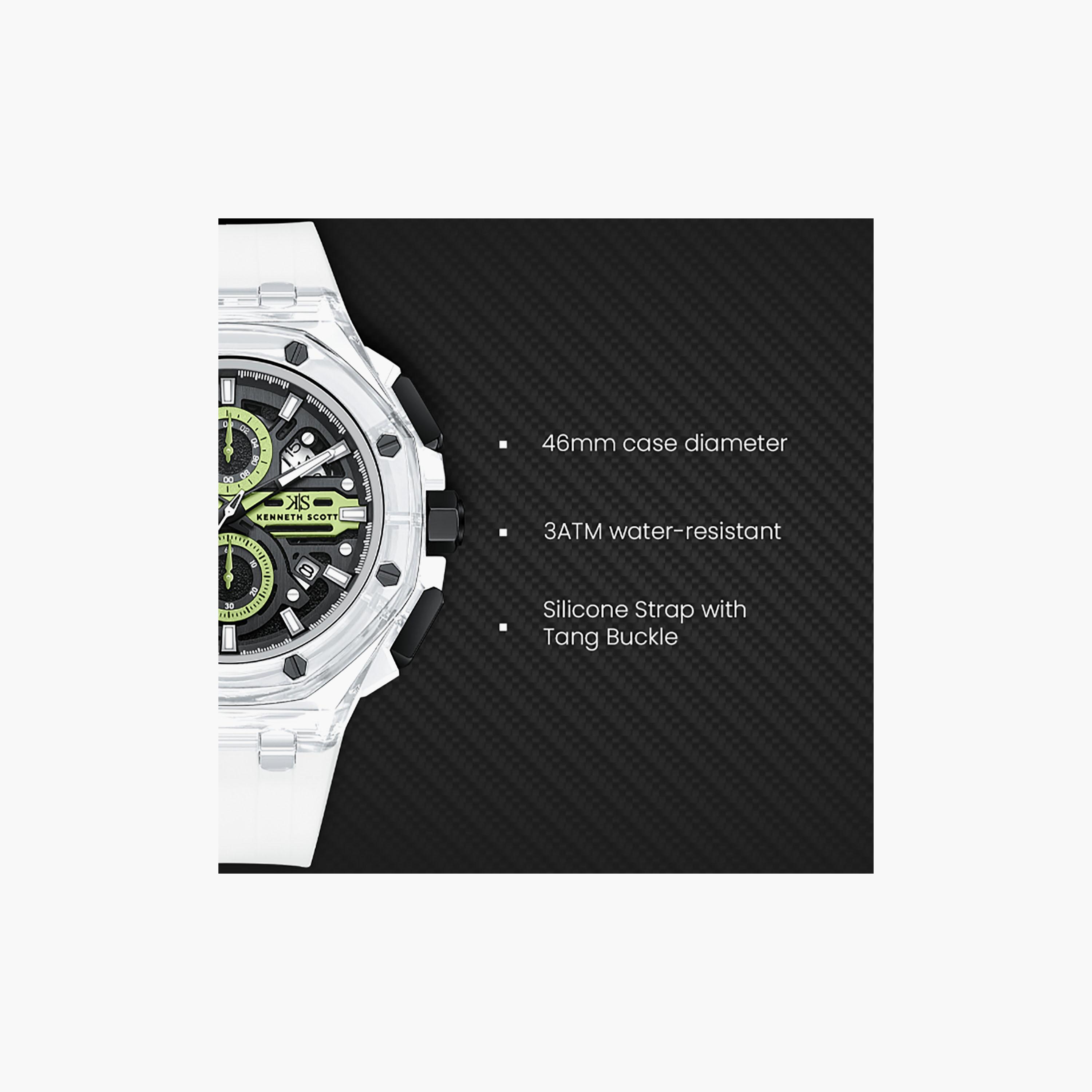 Kenneth Scott Men's 46 MM Chronograph Green Dial Silicone Strap | K26109-ZSWBG-men-watchesandjewellery-watches-image-7