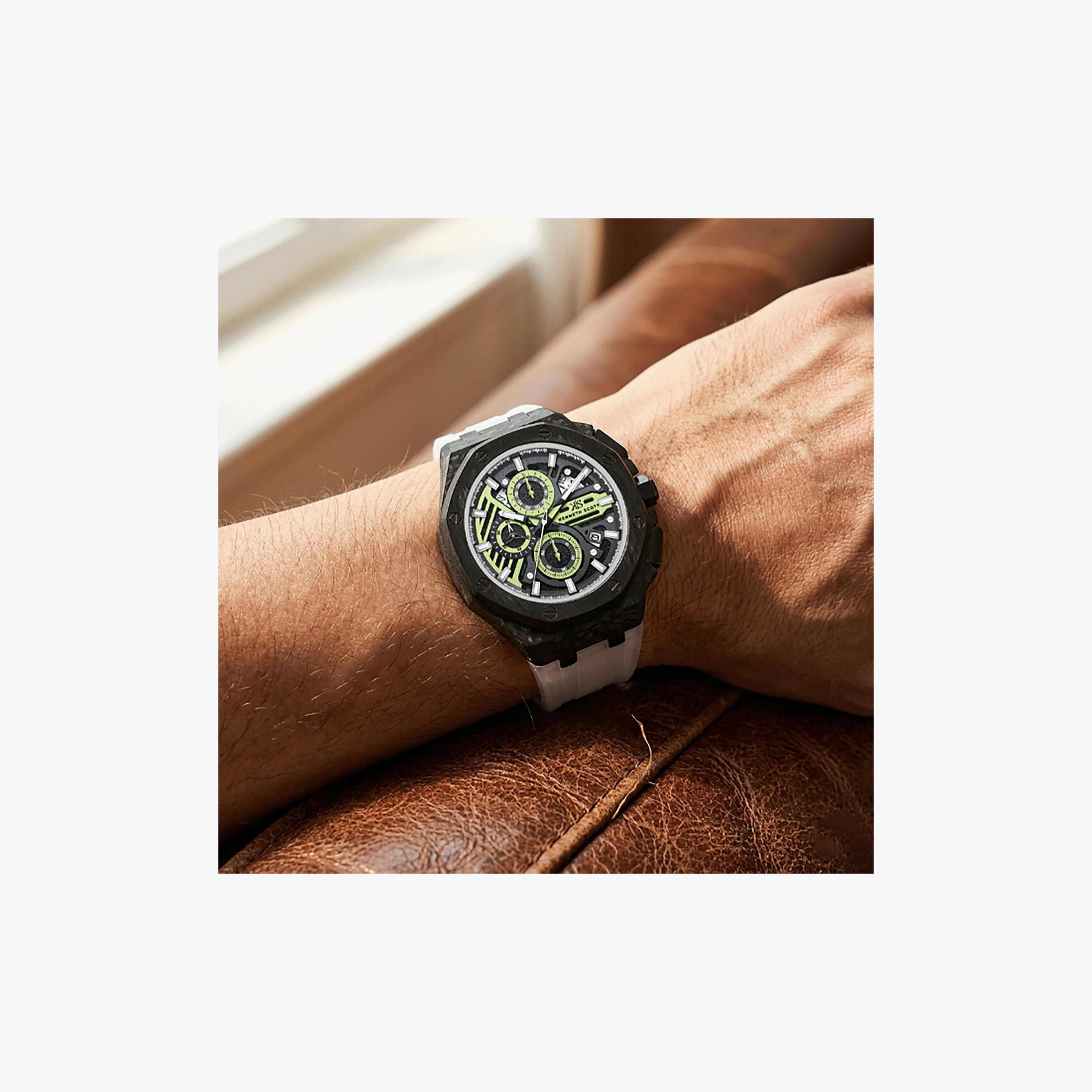 Kenneth Scott Men's 46 MM Chronograph Green Dial Silicone Strap | K26109-ZSWBG-men-watchesandjewellery-watches-image-8