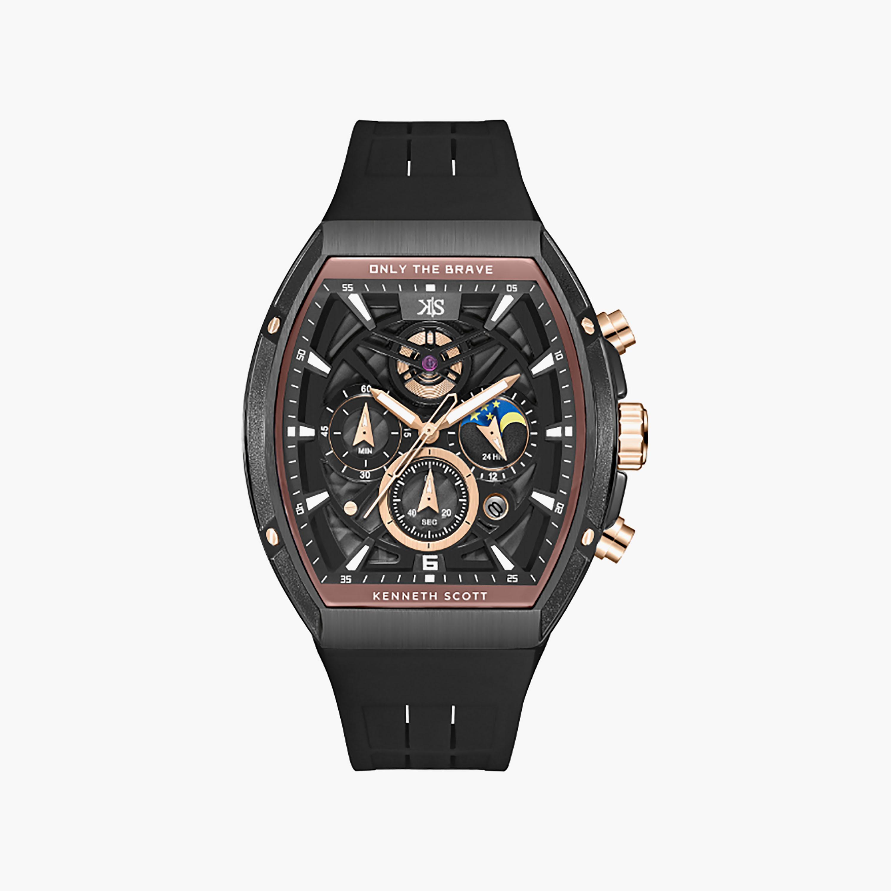 Kenneth Scott Men's 44 MM Chronograph Black Dial Silicone Strap | K26110-BSBB-men-watchesandjewellery-watches-image-1